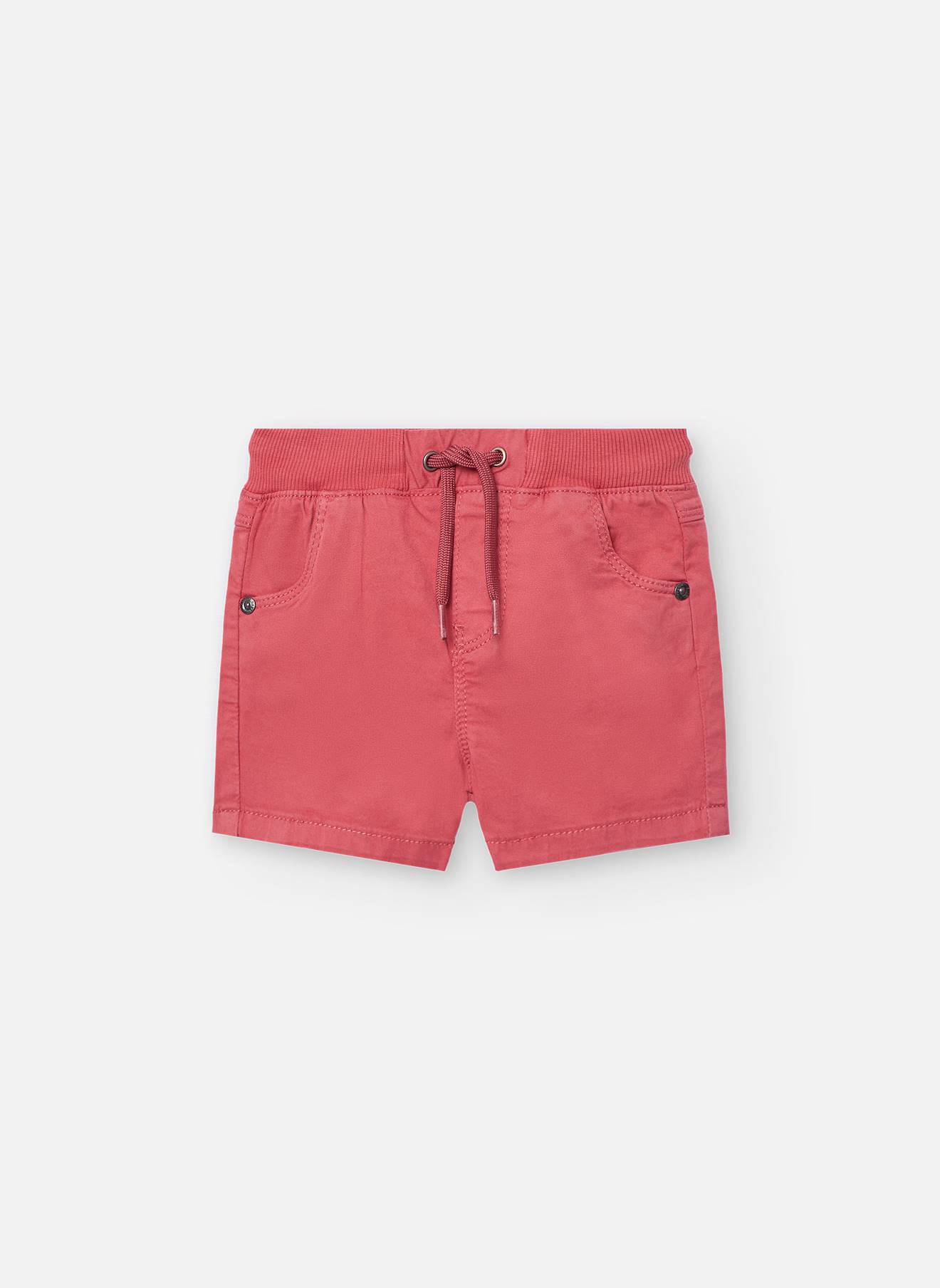 Bermuda Uni En Coton Avec Cordon De Serrage Rouge