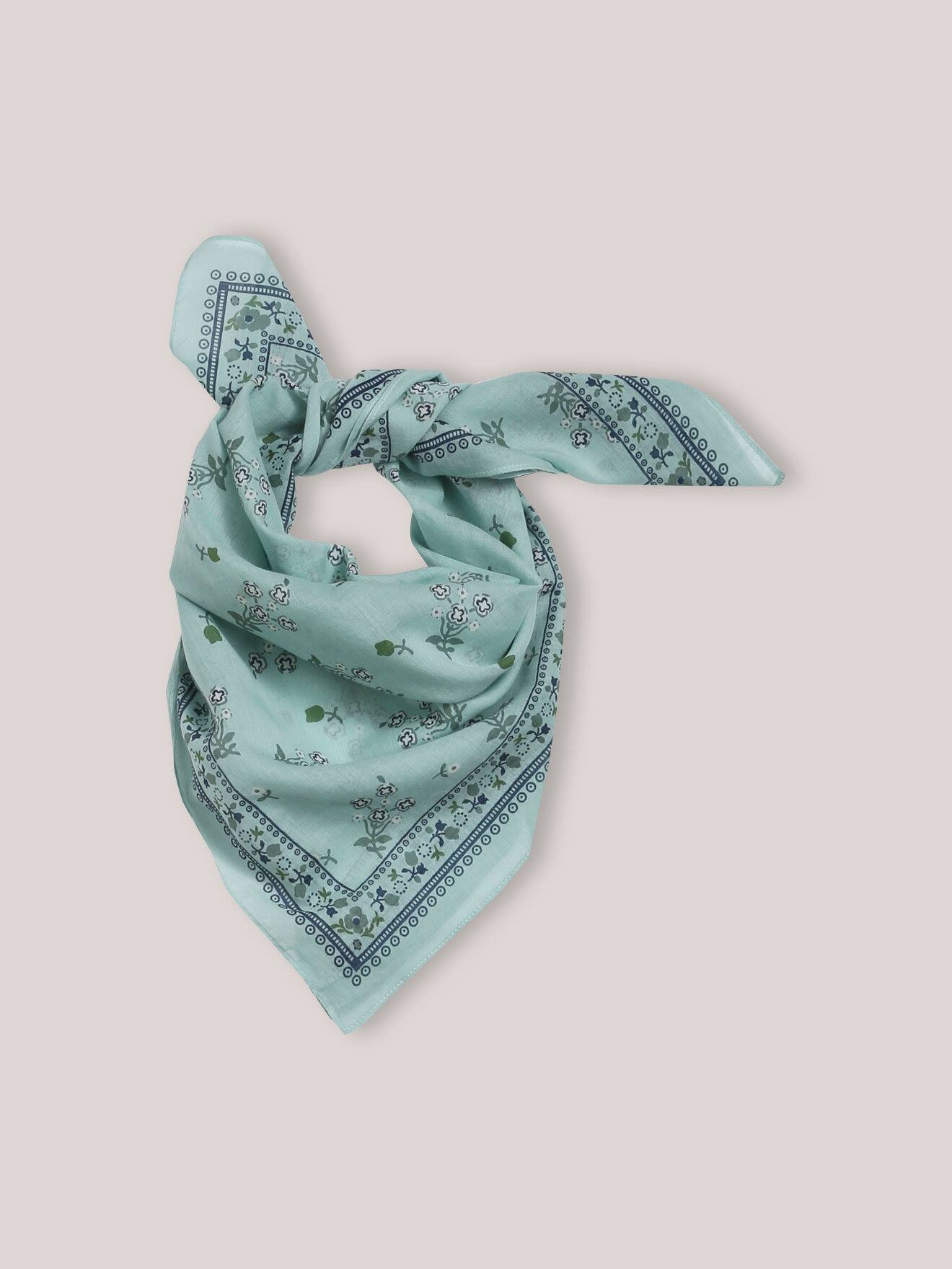 Foulard Imprimé Bouquets Fille - Coton Biologique Celadon