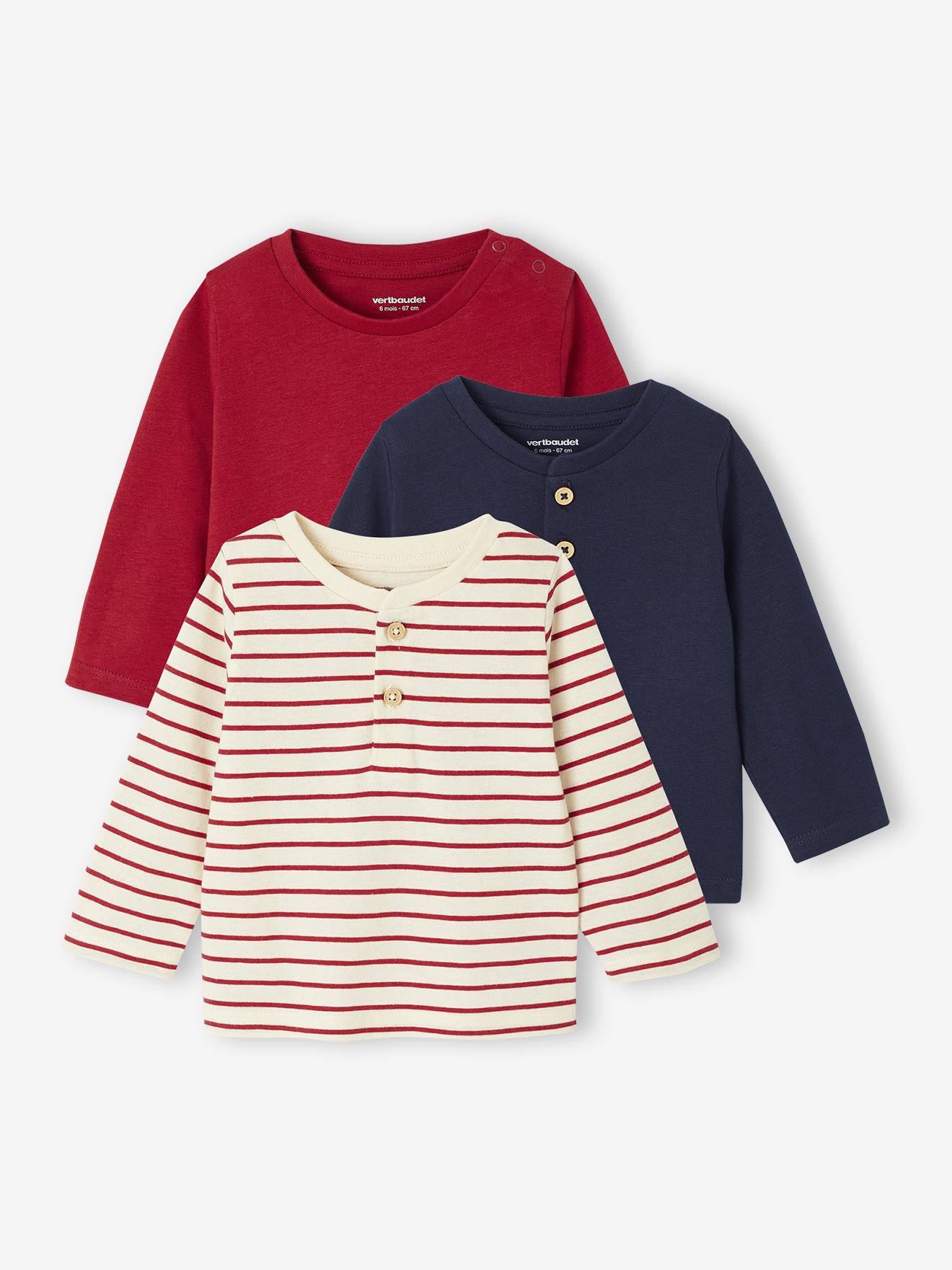 Vertbaudet - Lot 3 tee-shirts en coton bio bébé rouge