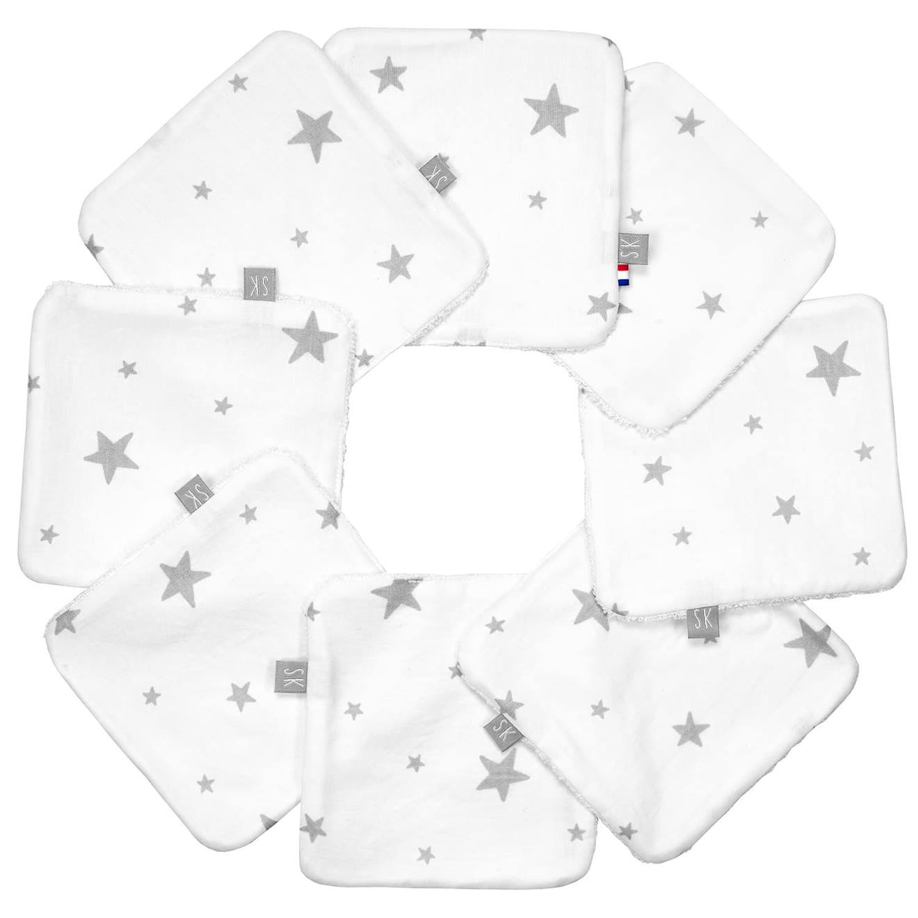 Lingettes Bébé Lavables 8 Pièces Stella, Imprimé Étoiles Blanc,