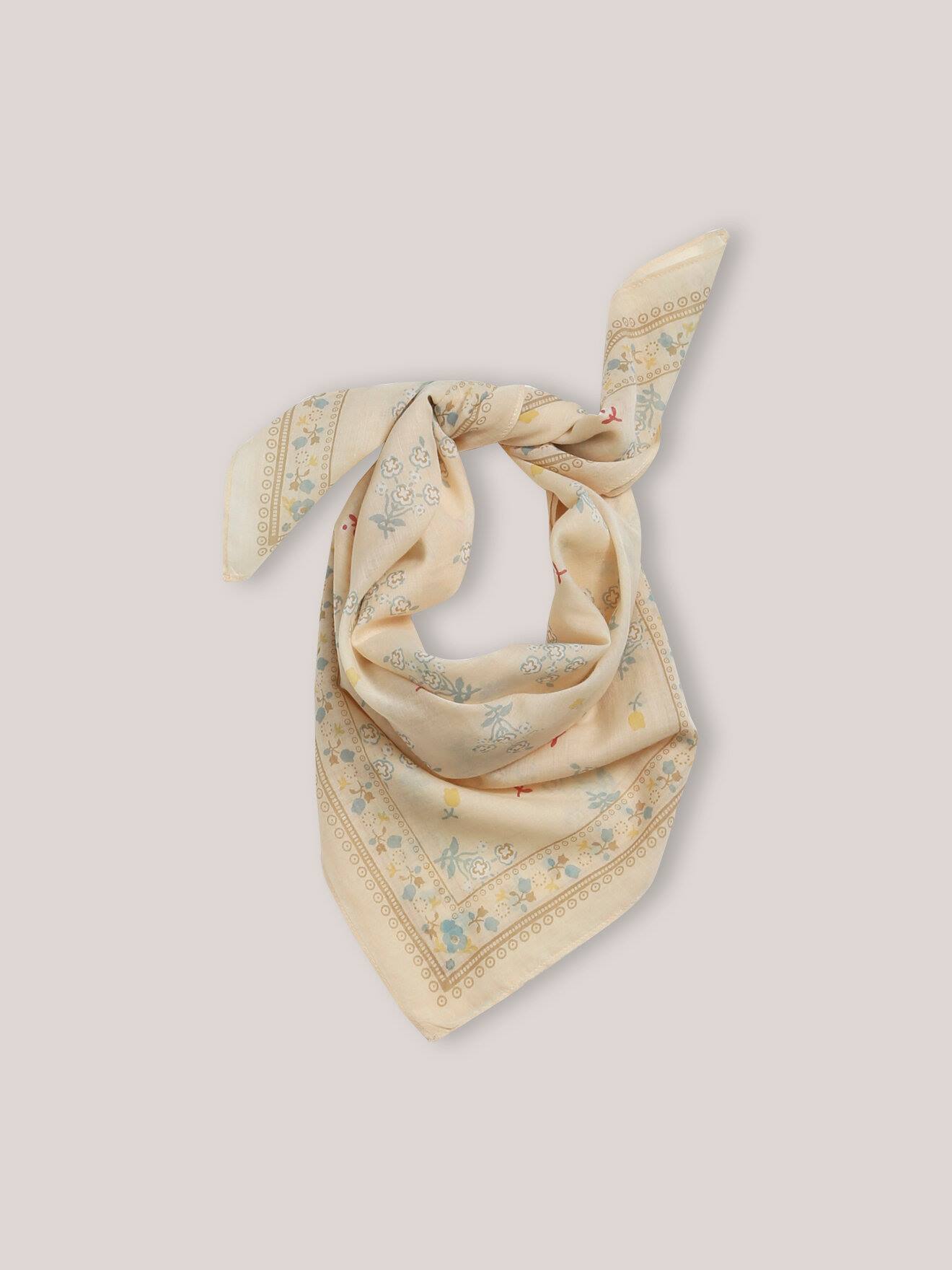 Foulard Imprimé Bouquets Fille - Coton Biologique Jaune Blanchi