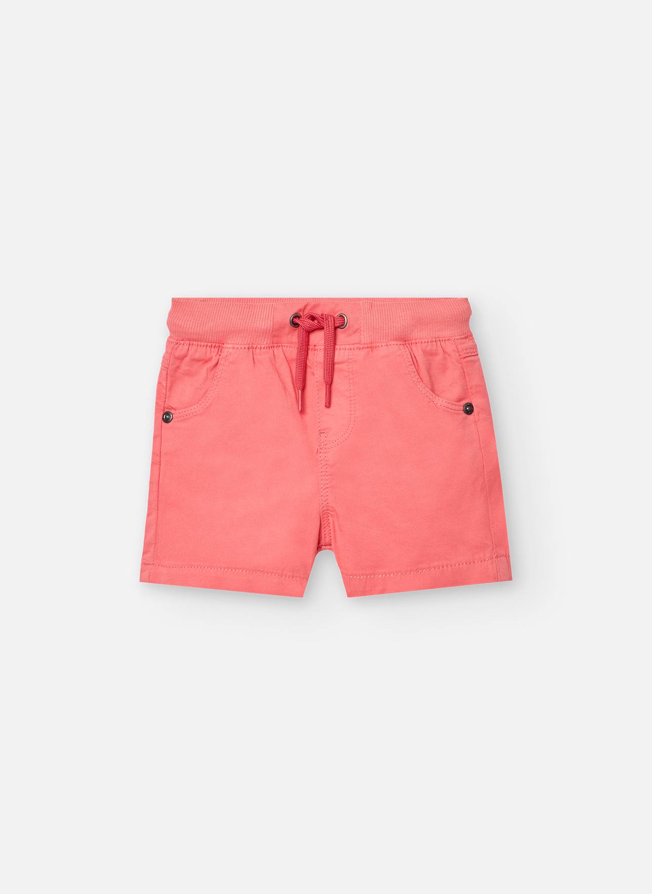 Bermuda Uni En Coton Avec Cordon De Serrage Rouge