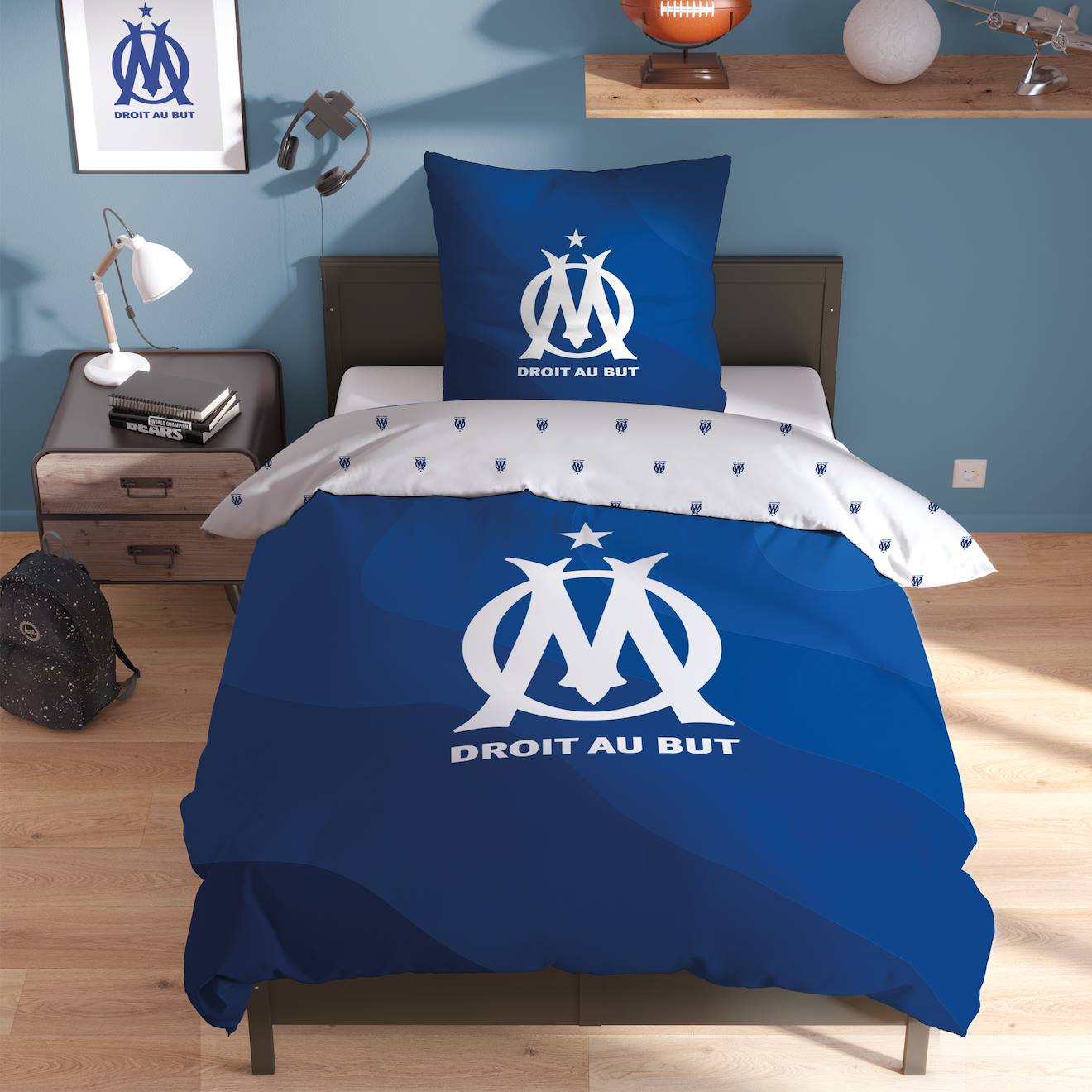 Parure De Lit 100% Coton, Om Ondeblue Bleu