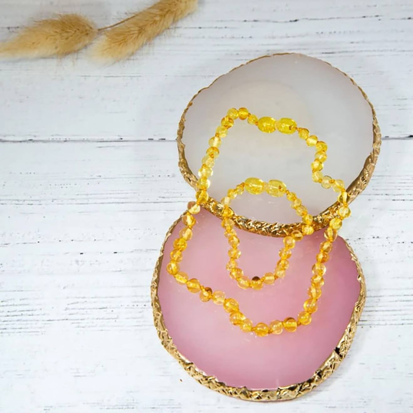Set Collier Et Bracelet D'ambre Bébé Honey Beige