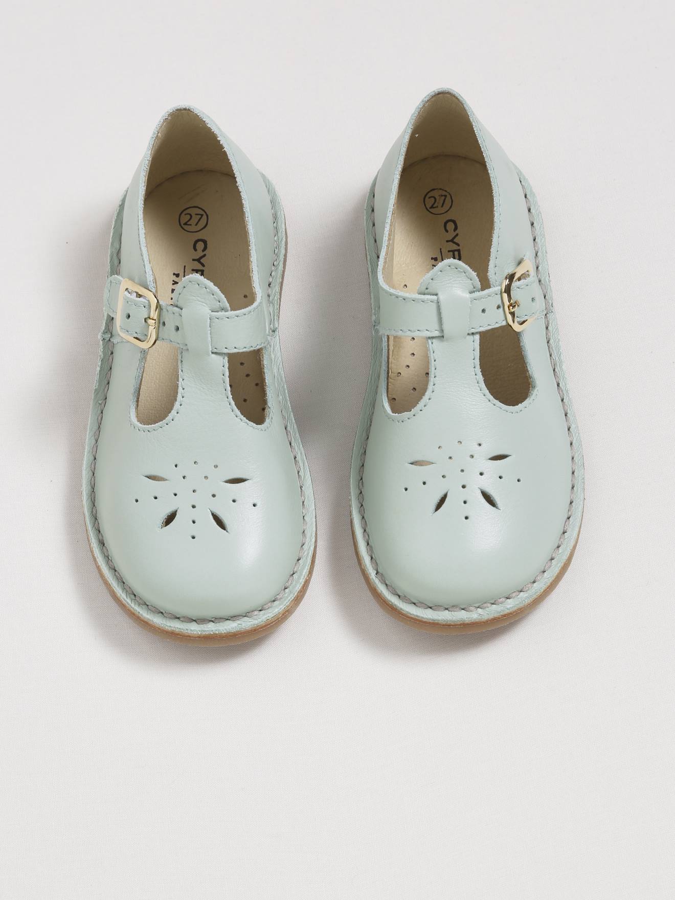 Babies En Cuir Fille Vert D'eau