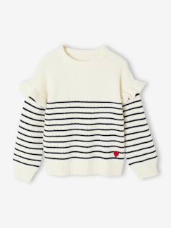 -Pull fille brodé manches volantées 