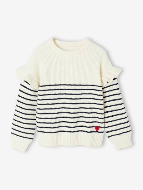 Pull fille brodé manches volantées   - vertbaudet enfant