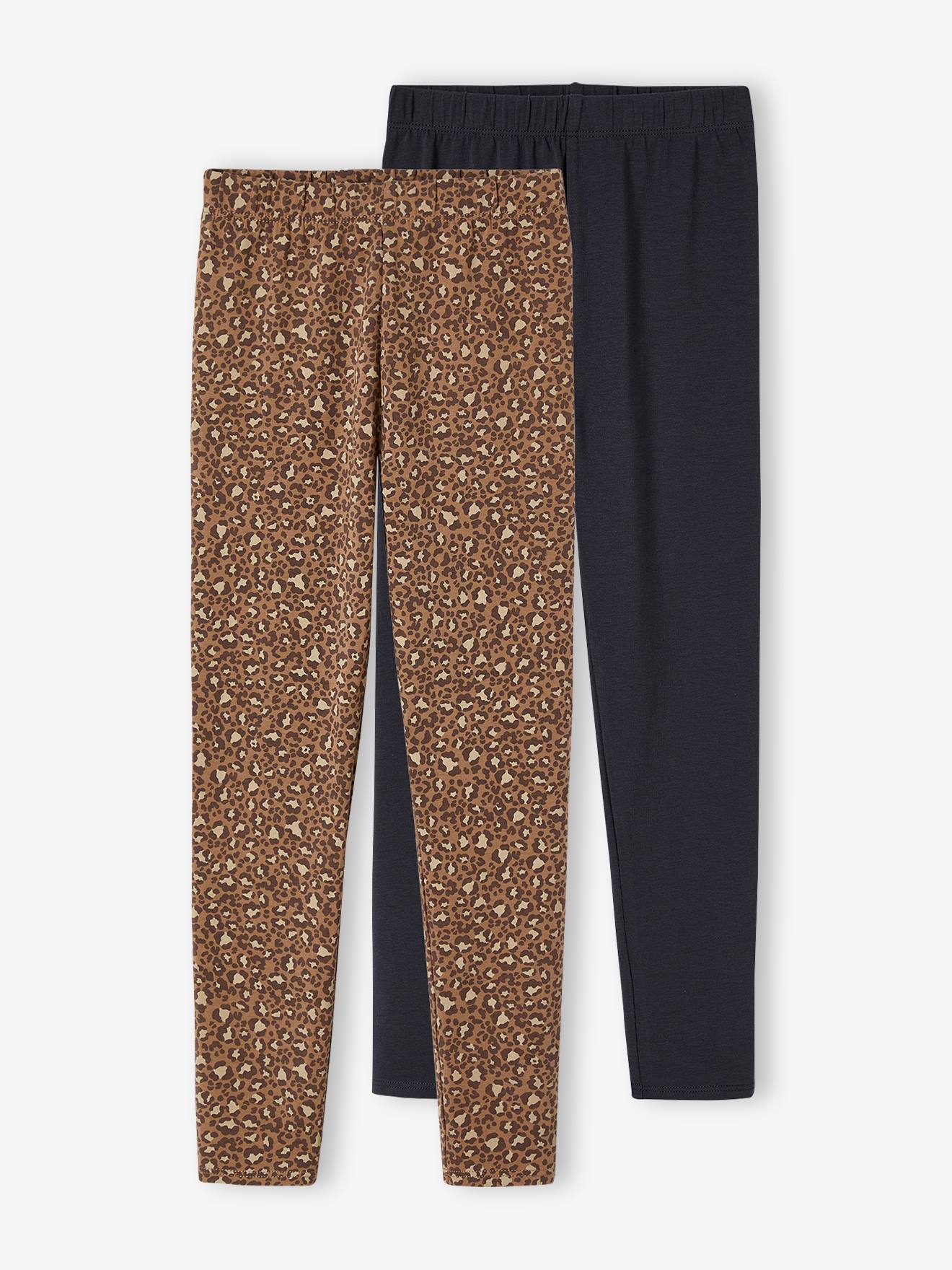 Lot de 2 leggings fille Basics marron imprimé