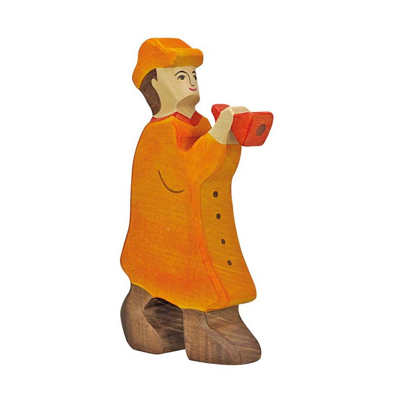 Figurine Crèche De Noël - Berger Avec Flûte Orange