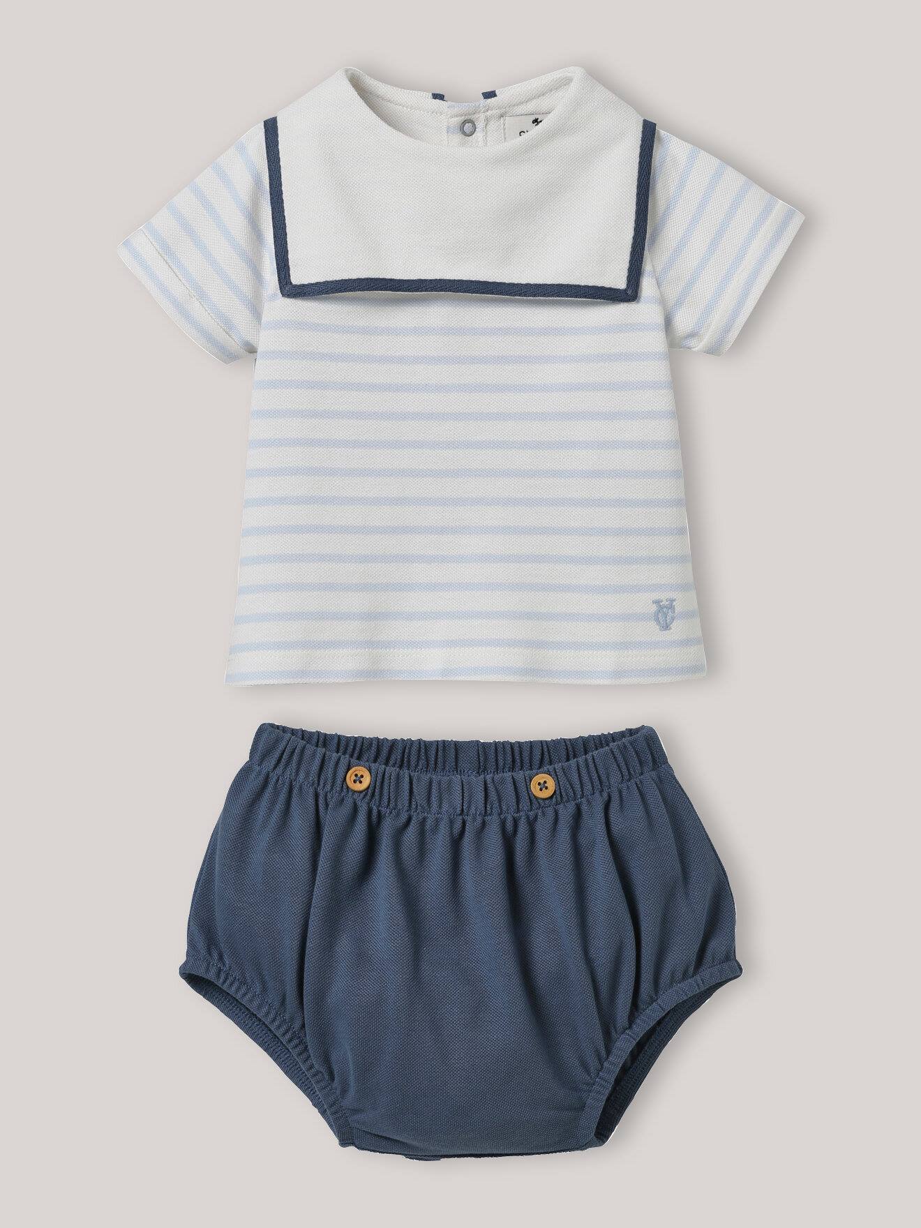 Ensemble Marin En Coton Biologique Rayure Ciel