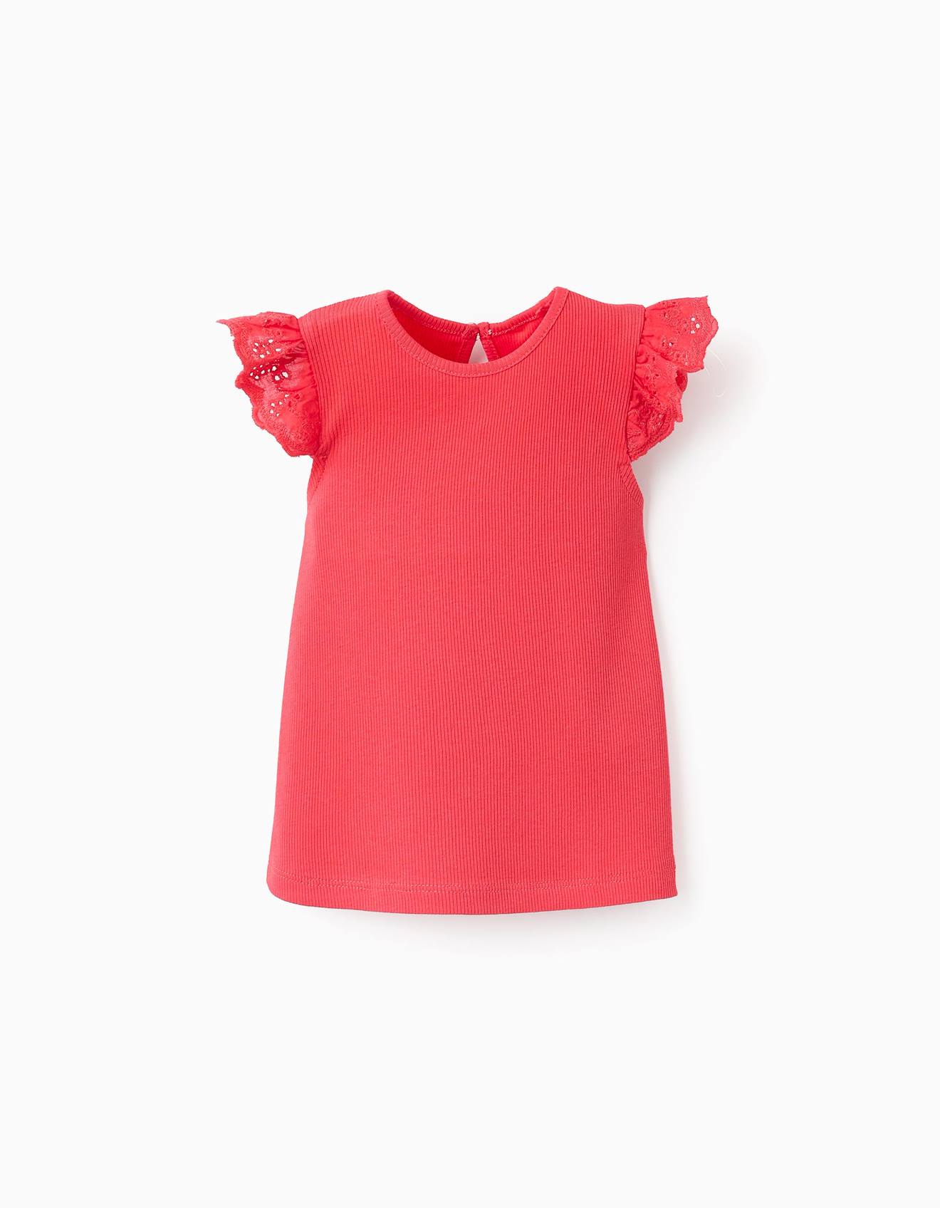 Top Côtelé Avec Volants En Broderie Anglaise Rouge