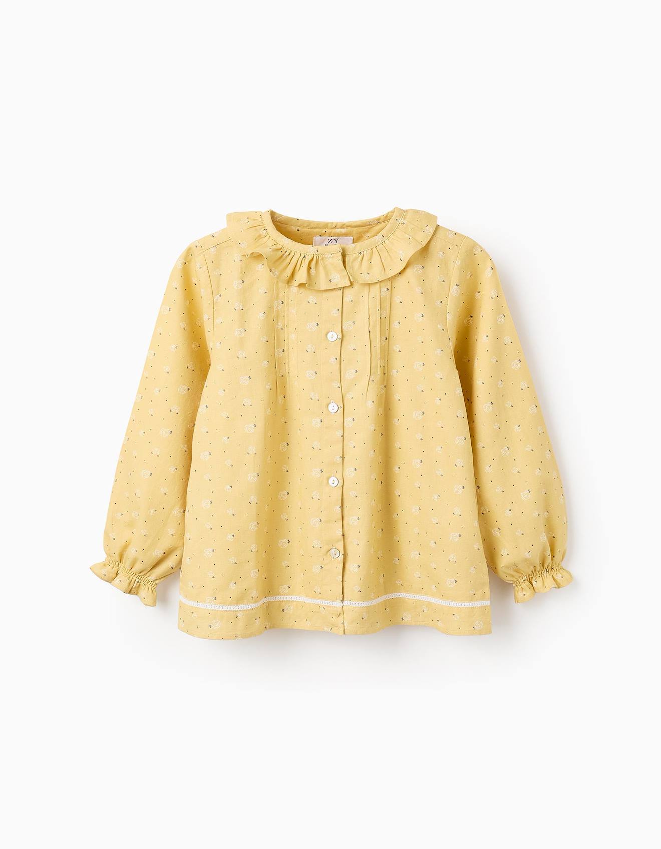 Chemise Florale En Sergé Fin Jaune Clair