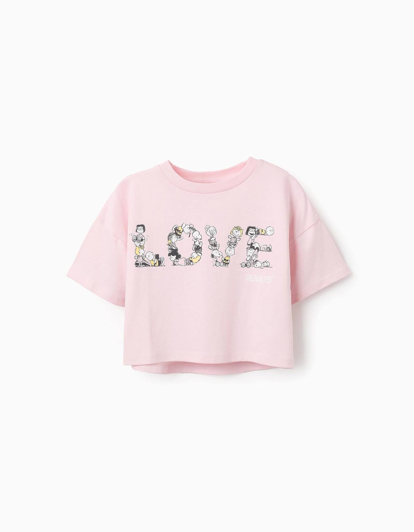 T-shirt De Coton Cropped Snoopy Rose Clair