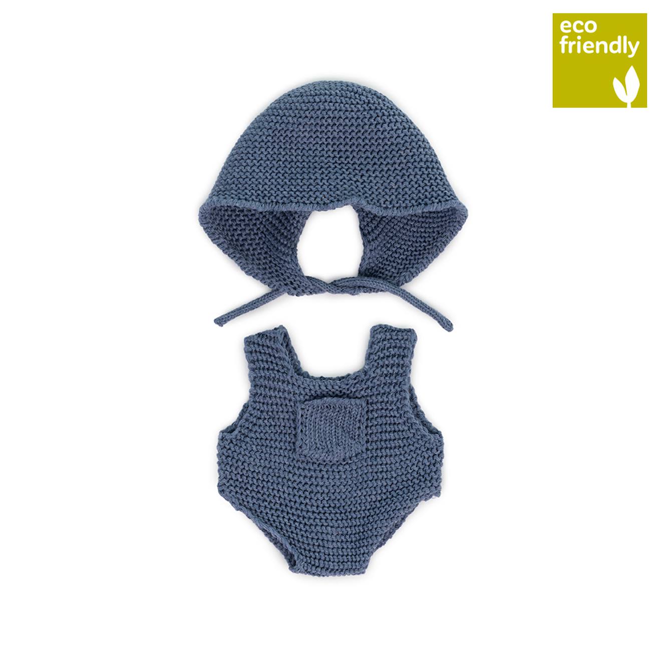Ensemble Tricoté 21cm - Grenouillère Et Bonnet Bleu