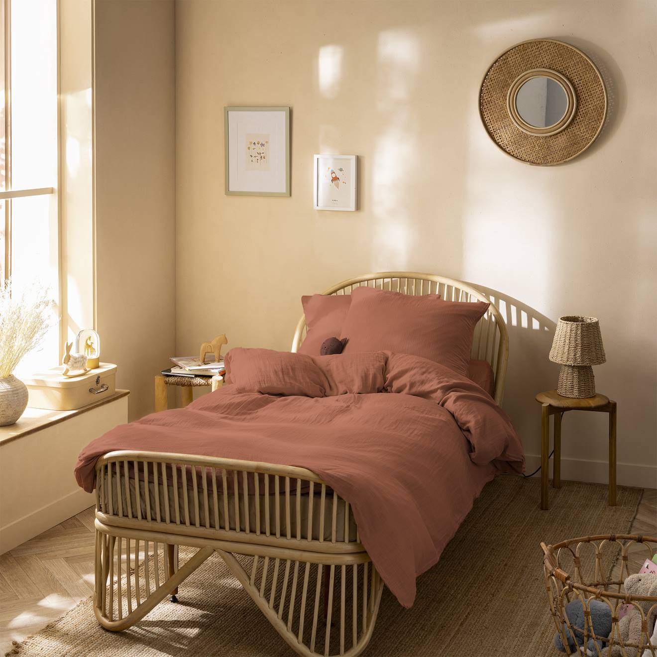 Parure De Lit Unie En Coton, Gaze De Coton Terre Cuite