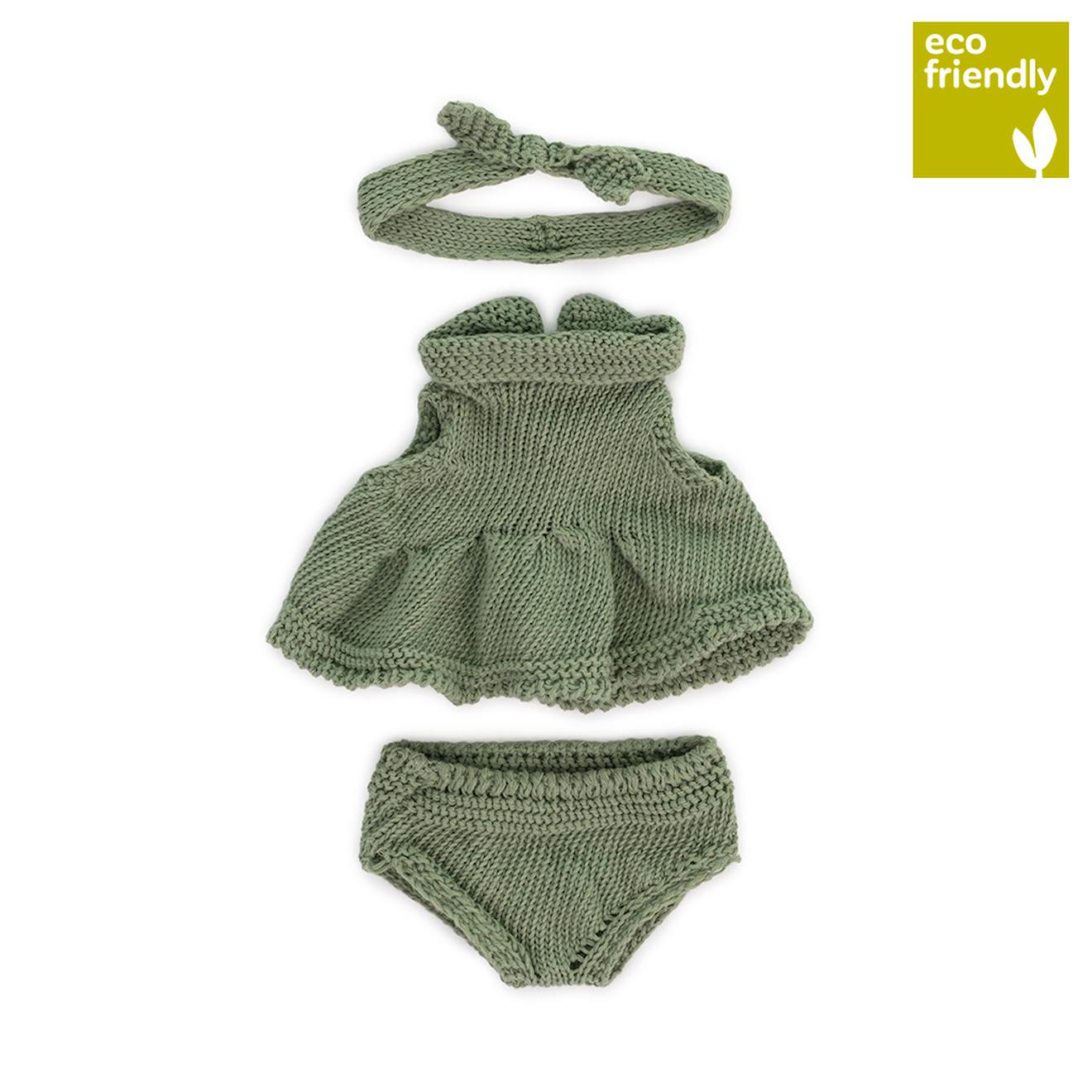 Ensemble Tricoté 21cm - Robe Et Bandeau Vert