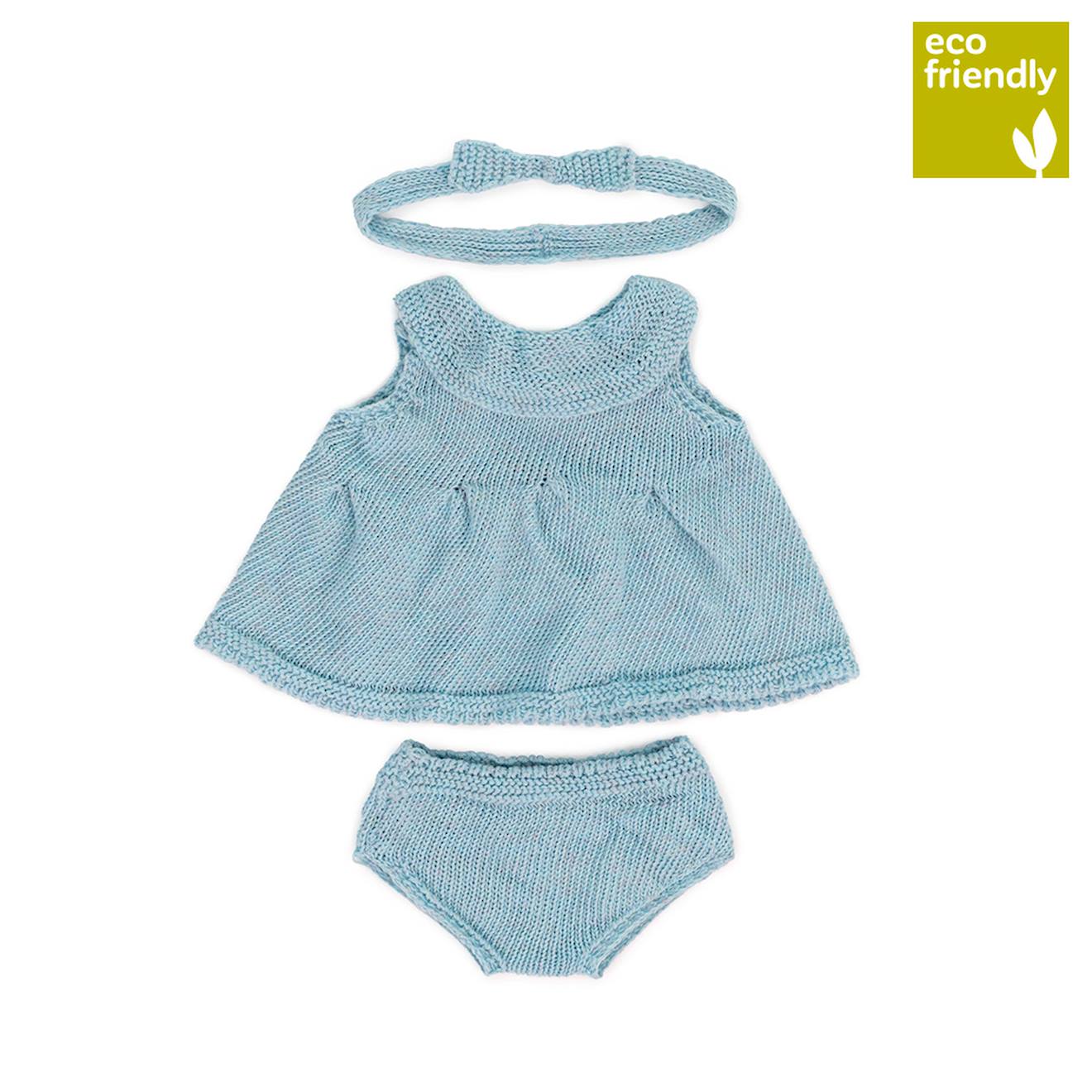 Ensemble Tricoté 38cm - Robe Et Bandeau Bleu
