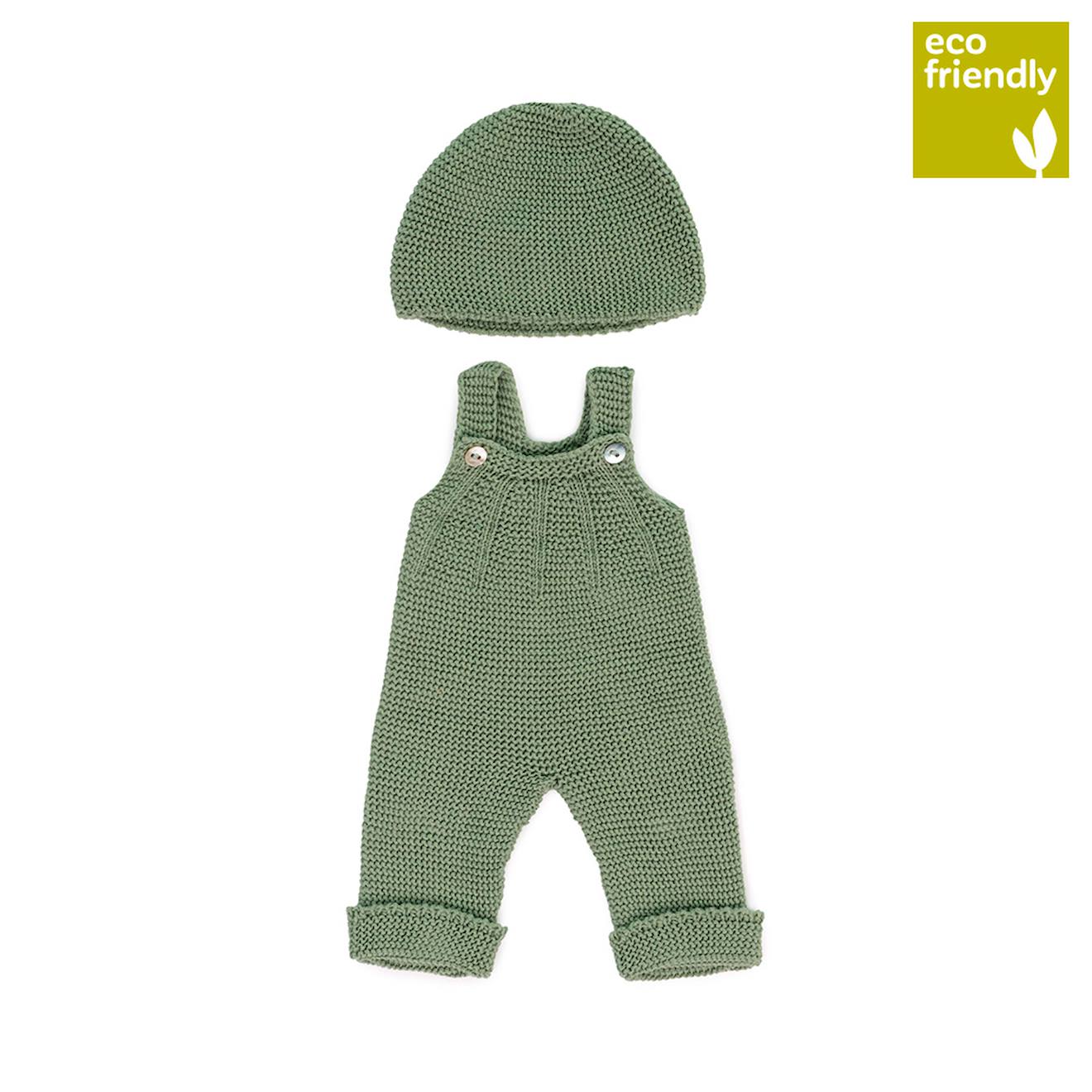 Ensemble Tricoté 38cm - Barboteuse Et Bonnet Vert