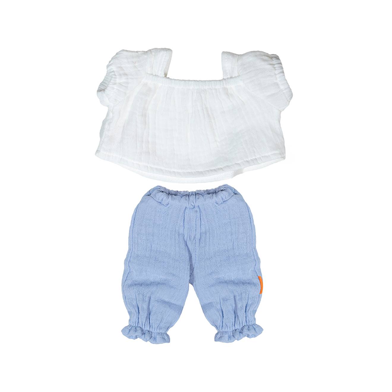 Blouse Et Pantalon Dété Pour Poupée De 38 Cm Bleu