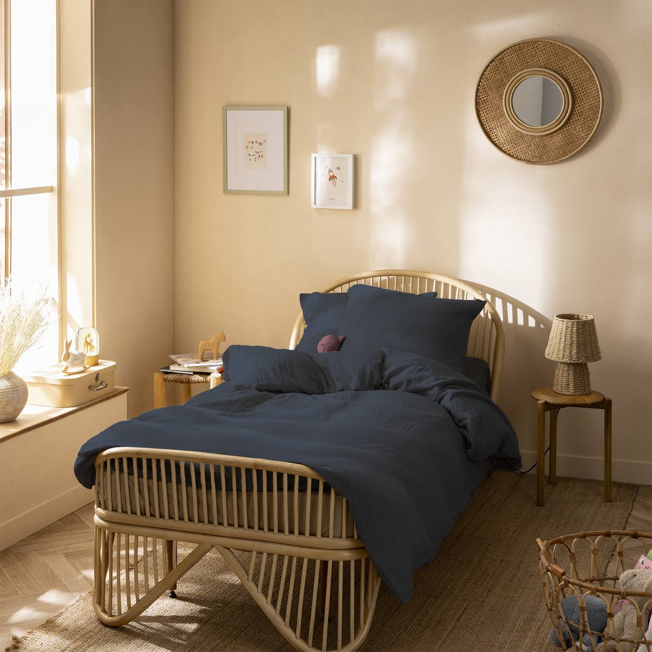 Parure De Lit Unie En Coton, Gaze De Coton Bleu Paon