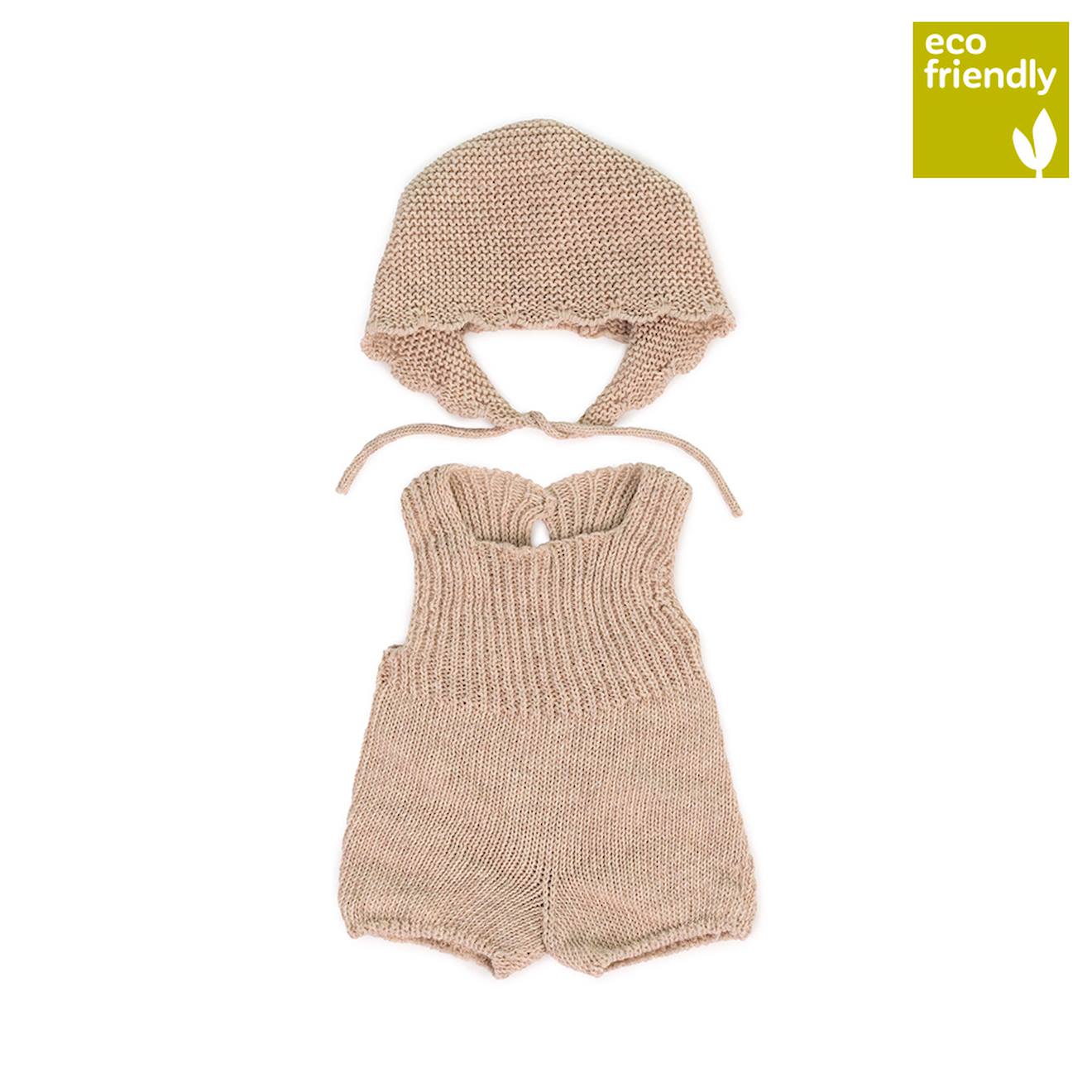 Ensemble Tricoté 38cm - Grenouillère Et Bonnet Gris