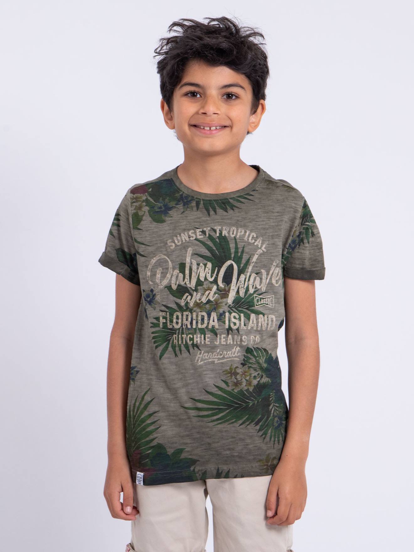 T-shirt Manches Courtes Col Rond Pur Coton Nabane Garçon Kaki