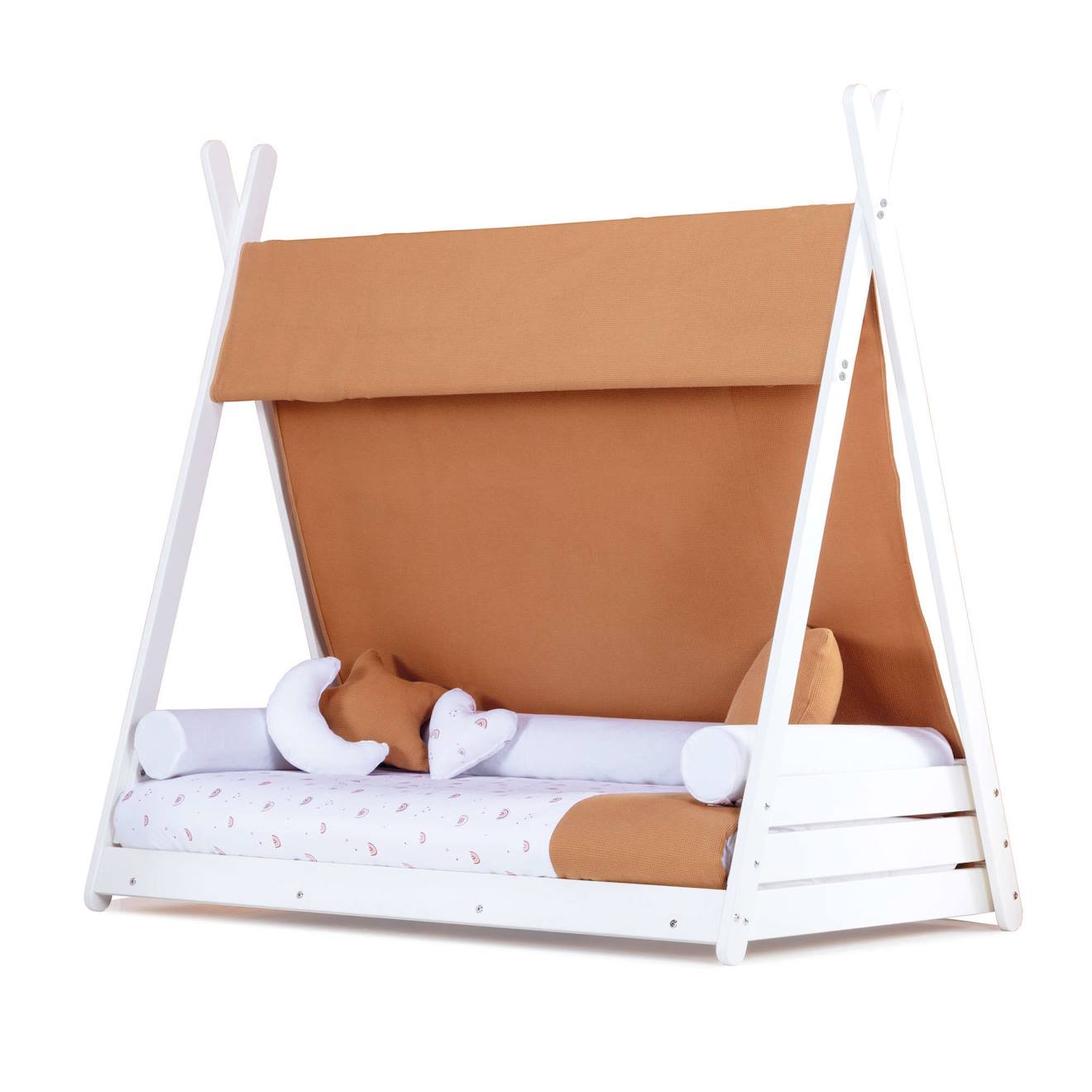 Lit Bébé Montessori En Blanc Avec Textile Terracotta