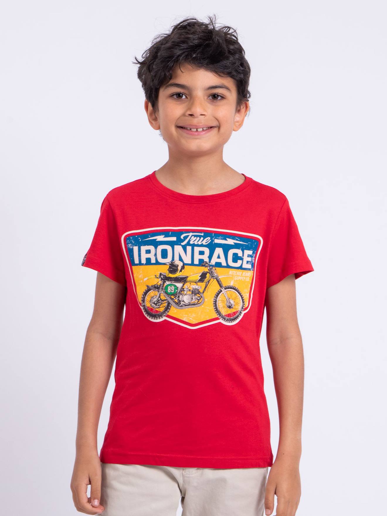 T-shirt Manches Courtes Col Rond Pur Coton Nabojan Garçon Rouge