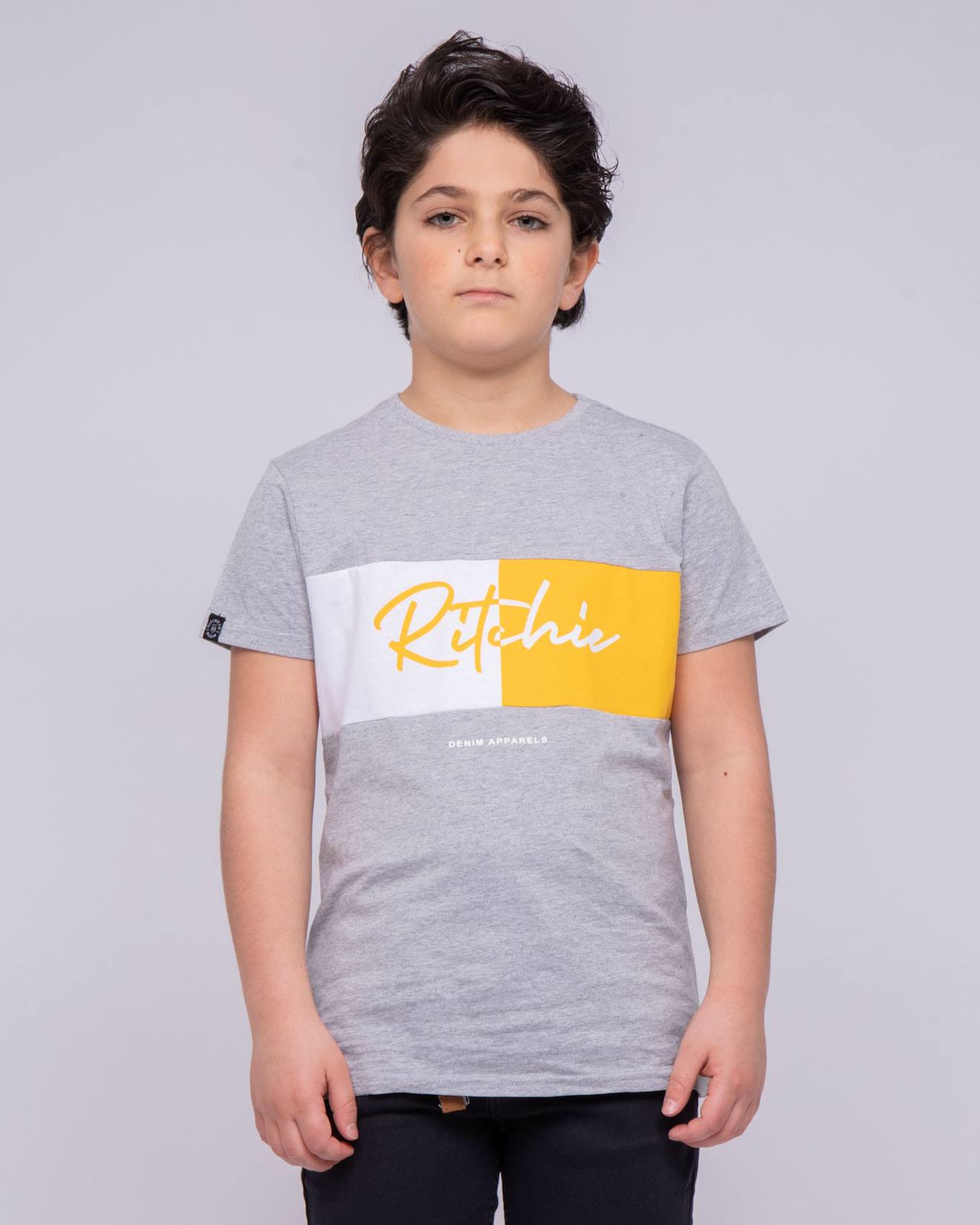 T-shirt Col Rond Pur Coton Noware Garçon Gris Chine