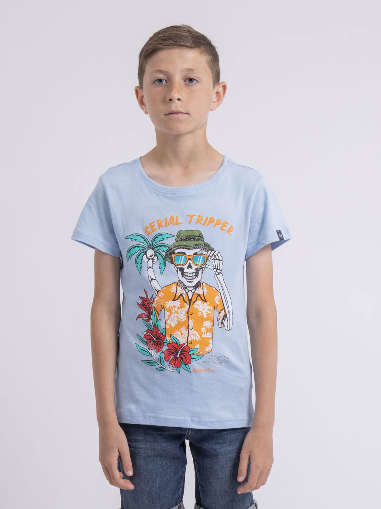 T Shirt Col Rond Pur Coton Nulrik Garçon Bleu Ciel