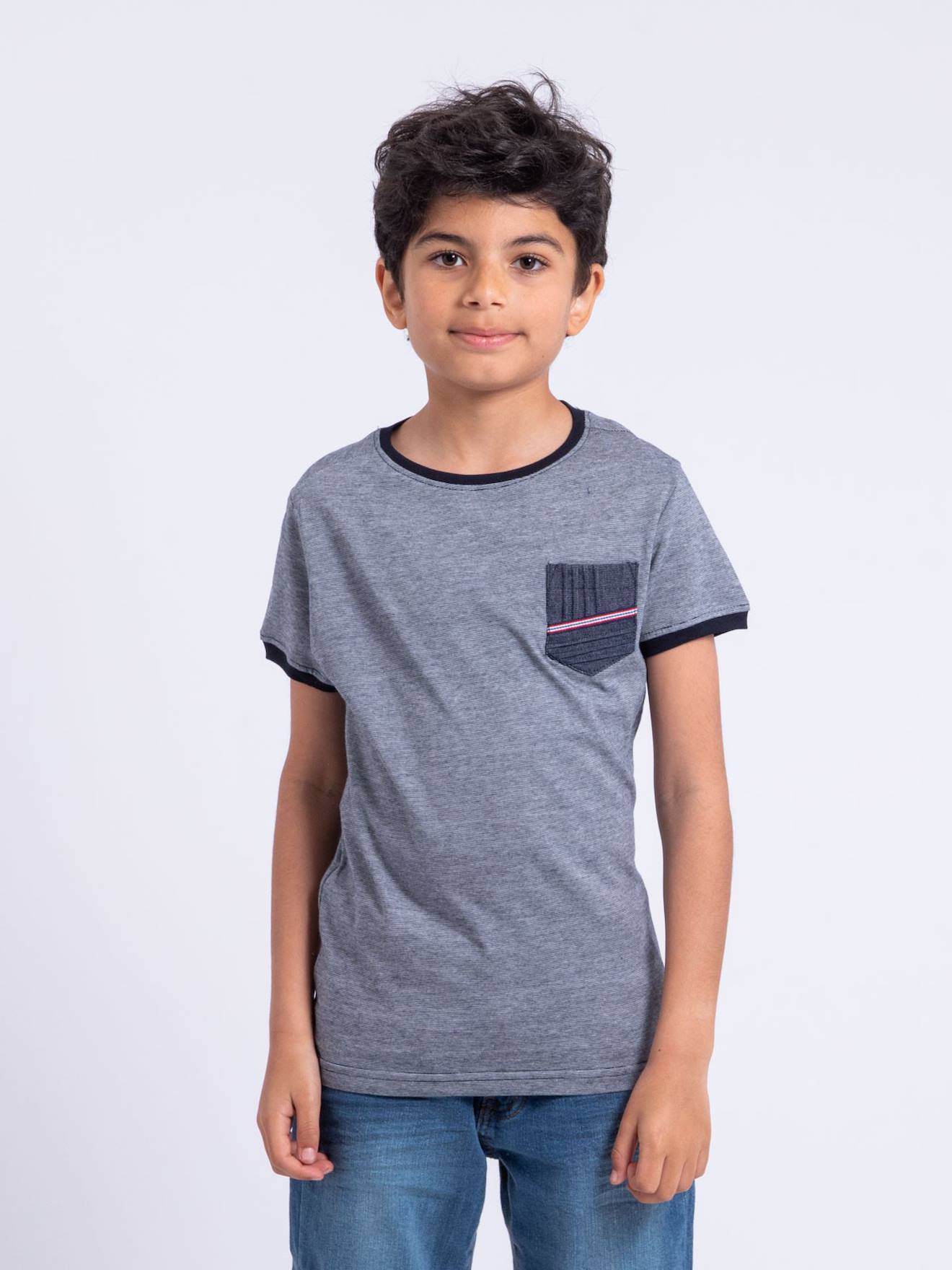 T-shirt Manches Courtes Col Rond Pur Coton Nabastil Garçon Bleu Marine