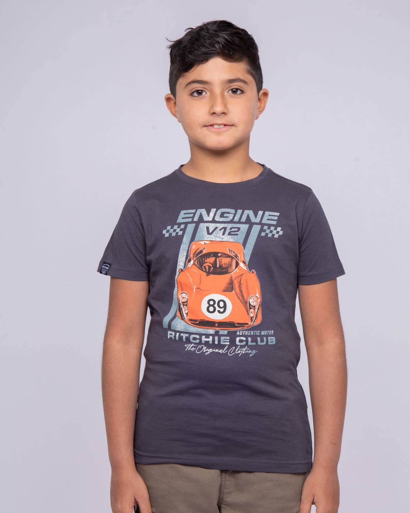 T-shirt Col Rond Pur Coton Nitali Garçon Gris