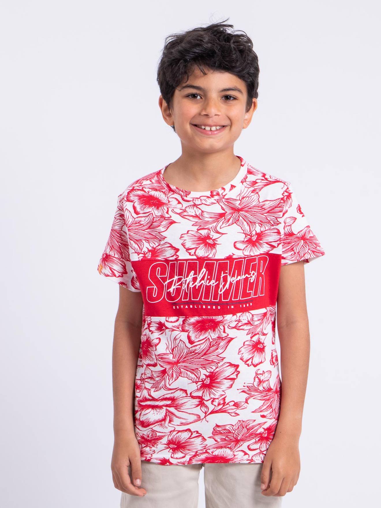 T-shirt Manches Courtes Col Rond Pur Coton Noliba Garçon Rouge