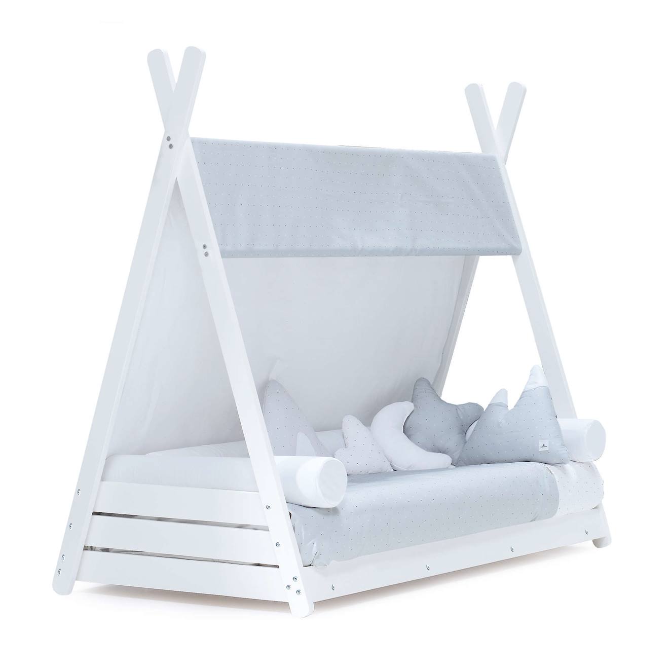 Lit Bébé Montessori En Blanc Avec Textile Gris Galaxy