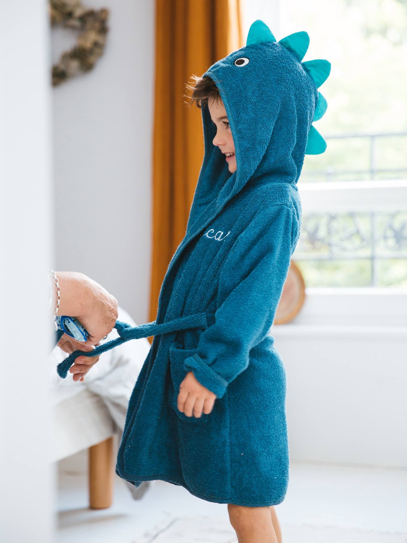Peignoir enfant Dinosaure personnalisable bleu