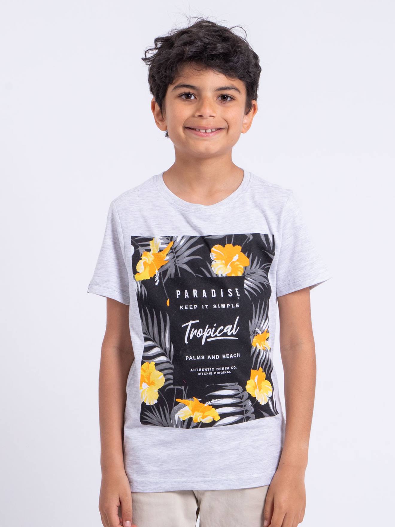 T-shirt Manches Courtes Col Rond Pur Coton Noctavio Garçon Gris