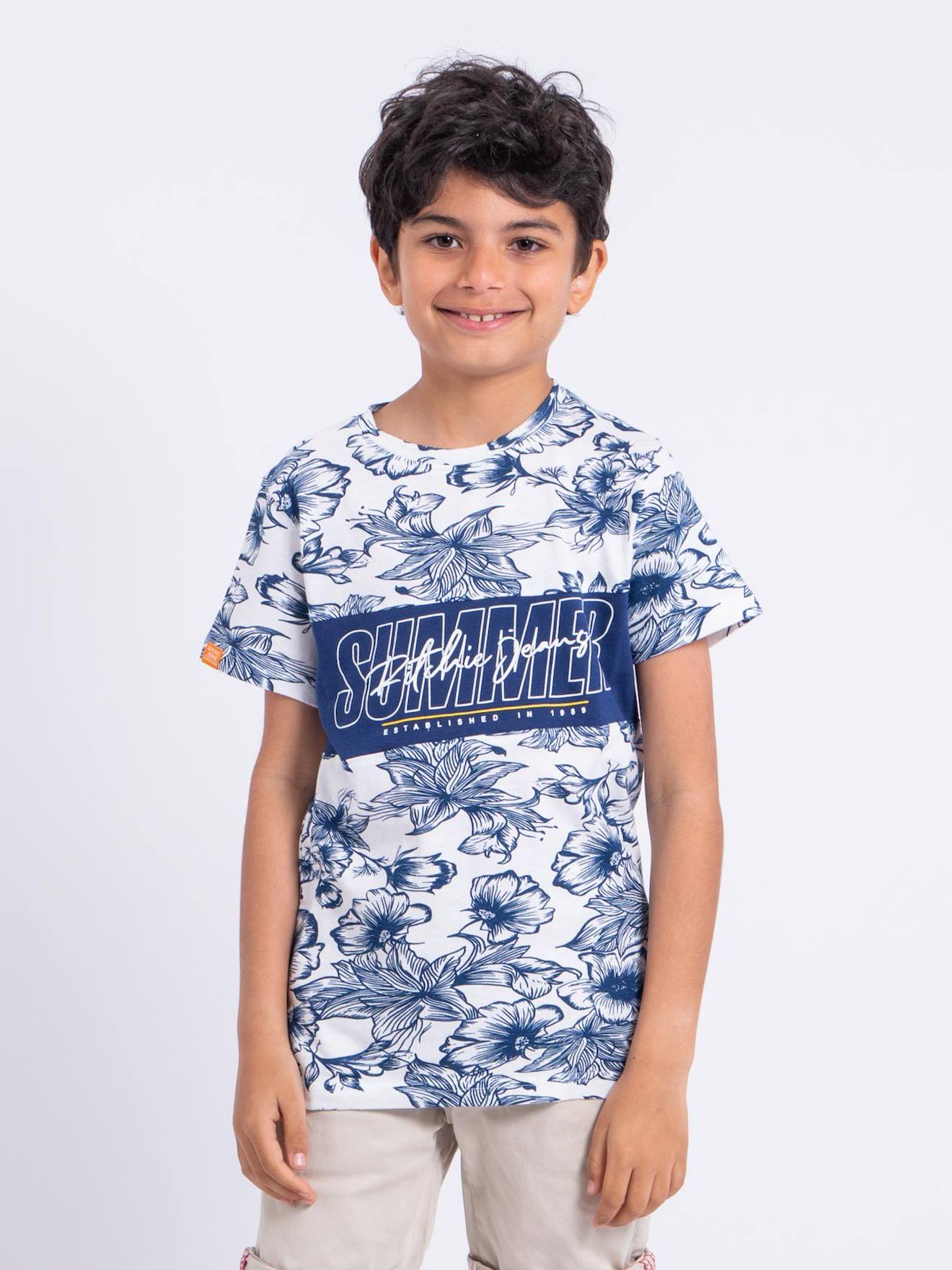 T-shirt Manches Courtes Col Rond Pur Coton Noliba Garçon Bleu Royal