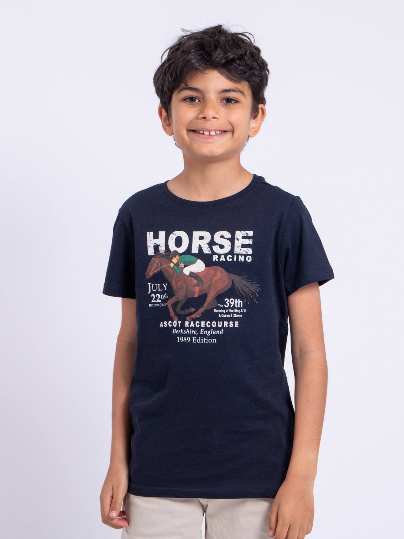 T-shirt Manches Courtes Col Rond Pur Coton Neder Garçon Bleu Marine
