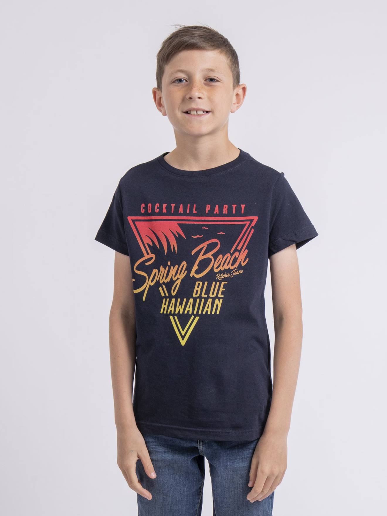 T-shirt Col Rond Pur Coton Noclark Garçon Bleu Marine