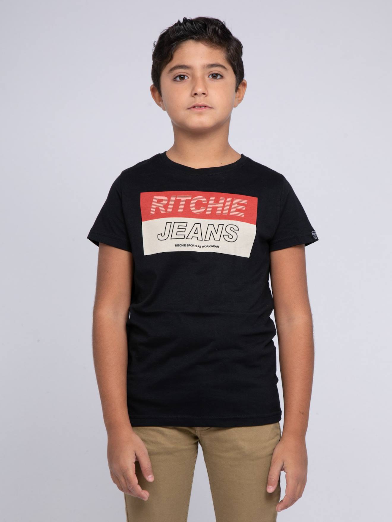 T-shirt Col Rond Pur Coton Jadamix Garçon Noir