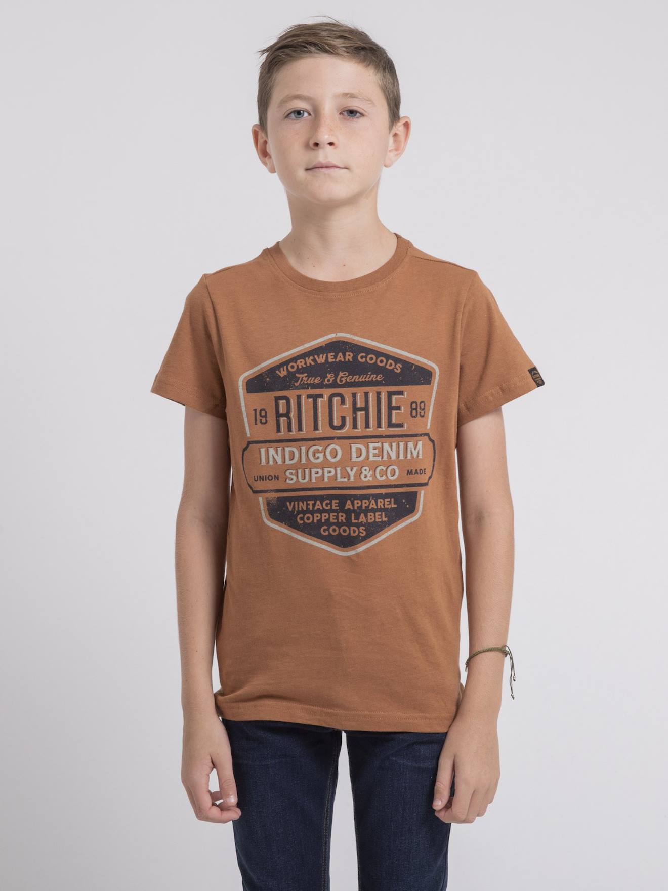 T-shirt Col Rond Pur Coton Jagny Garçon Cognac