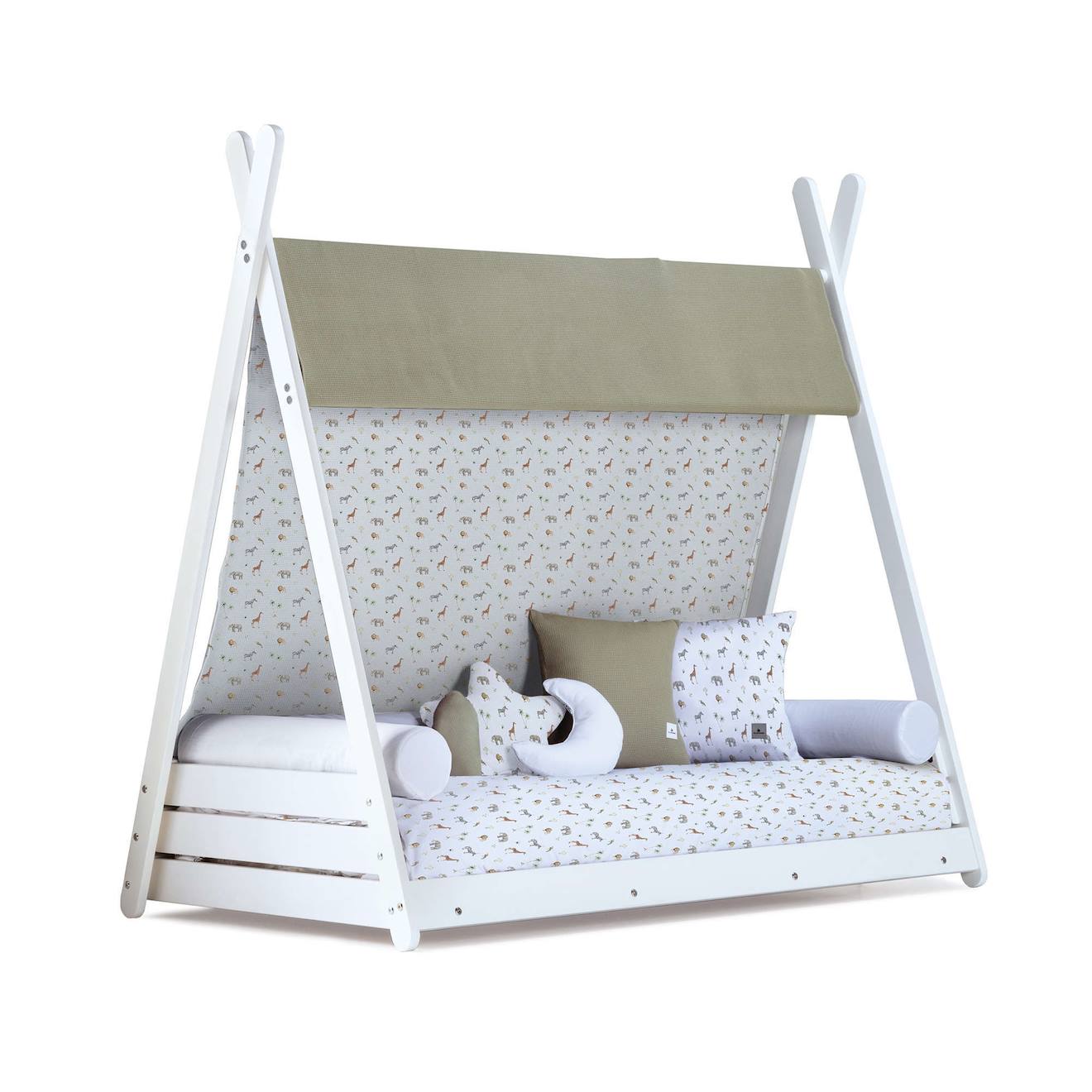 Lit Bébé Montessori En Blanc Avec Textile Imprimé Jungle
