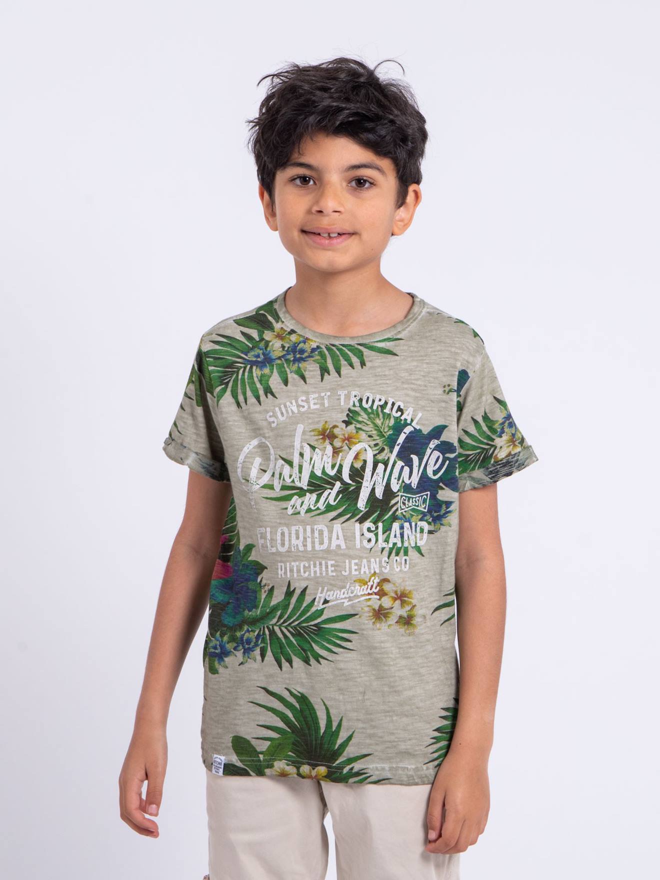 T-shirt Manches Courtes Col Rond Pur Coton Nabane Garçon Beige