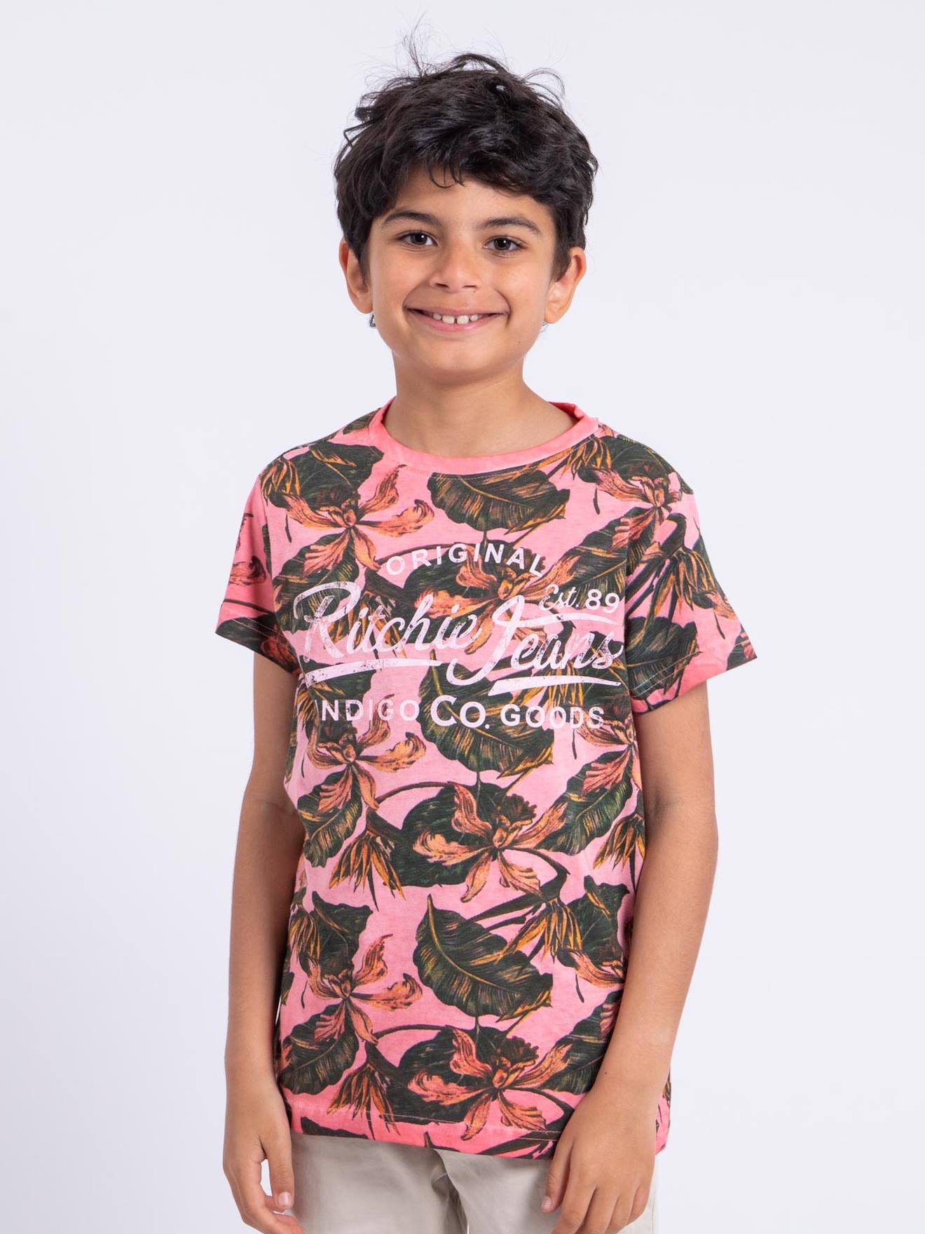 T-shirt Manches Courtes Col Rond Pur Coton Niramax Garçon Corail