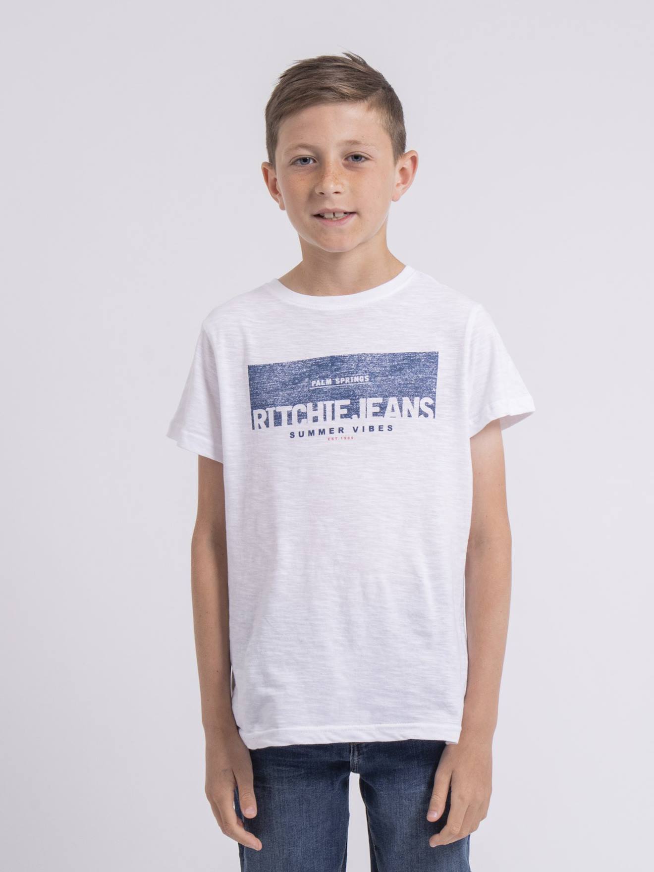 T-shirt Col Rond Pur Coton Notelox Garçon Blanc
