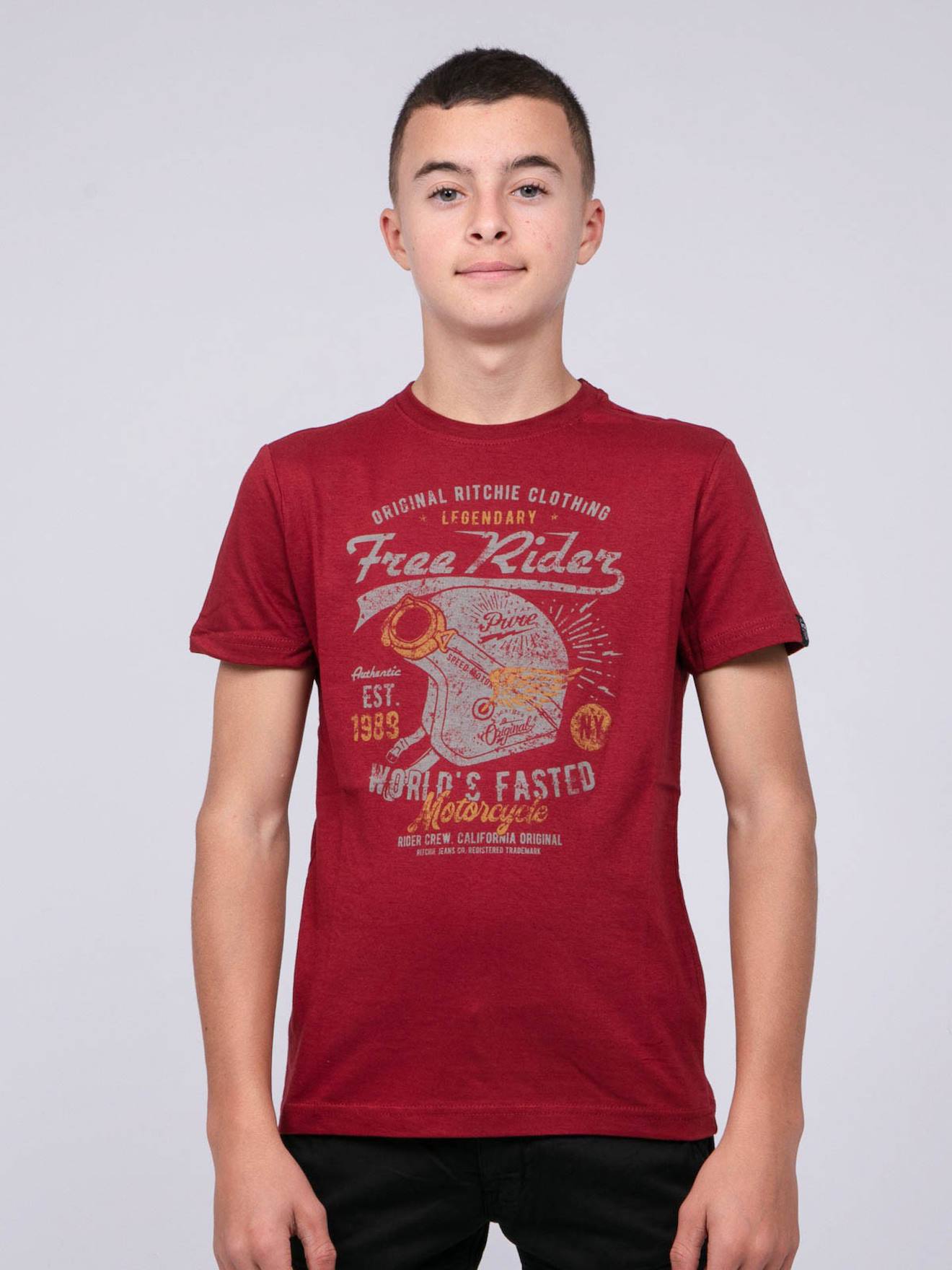 T-shirt Col Rond Pur Coton Jordy Garçon Bordeaux
