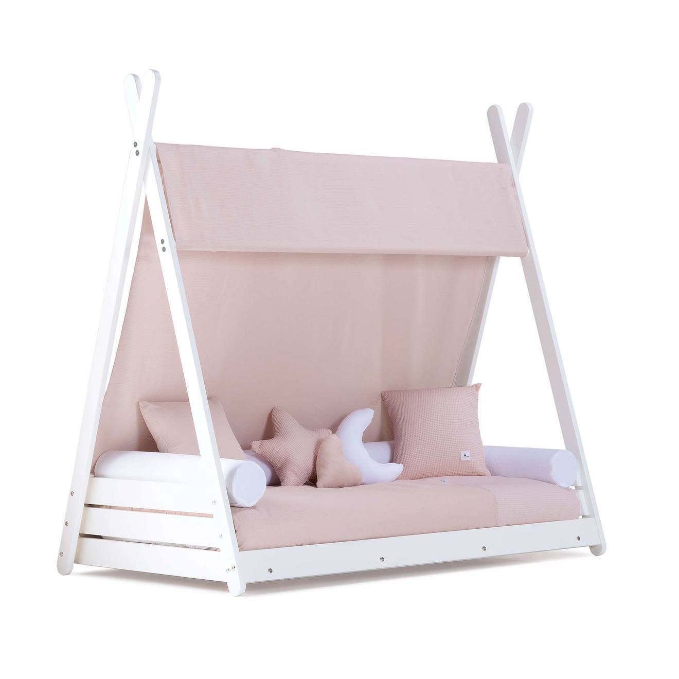 Lit Bébé Montessori En Blanc Avec Textile Rose