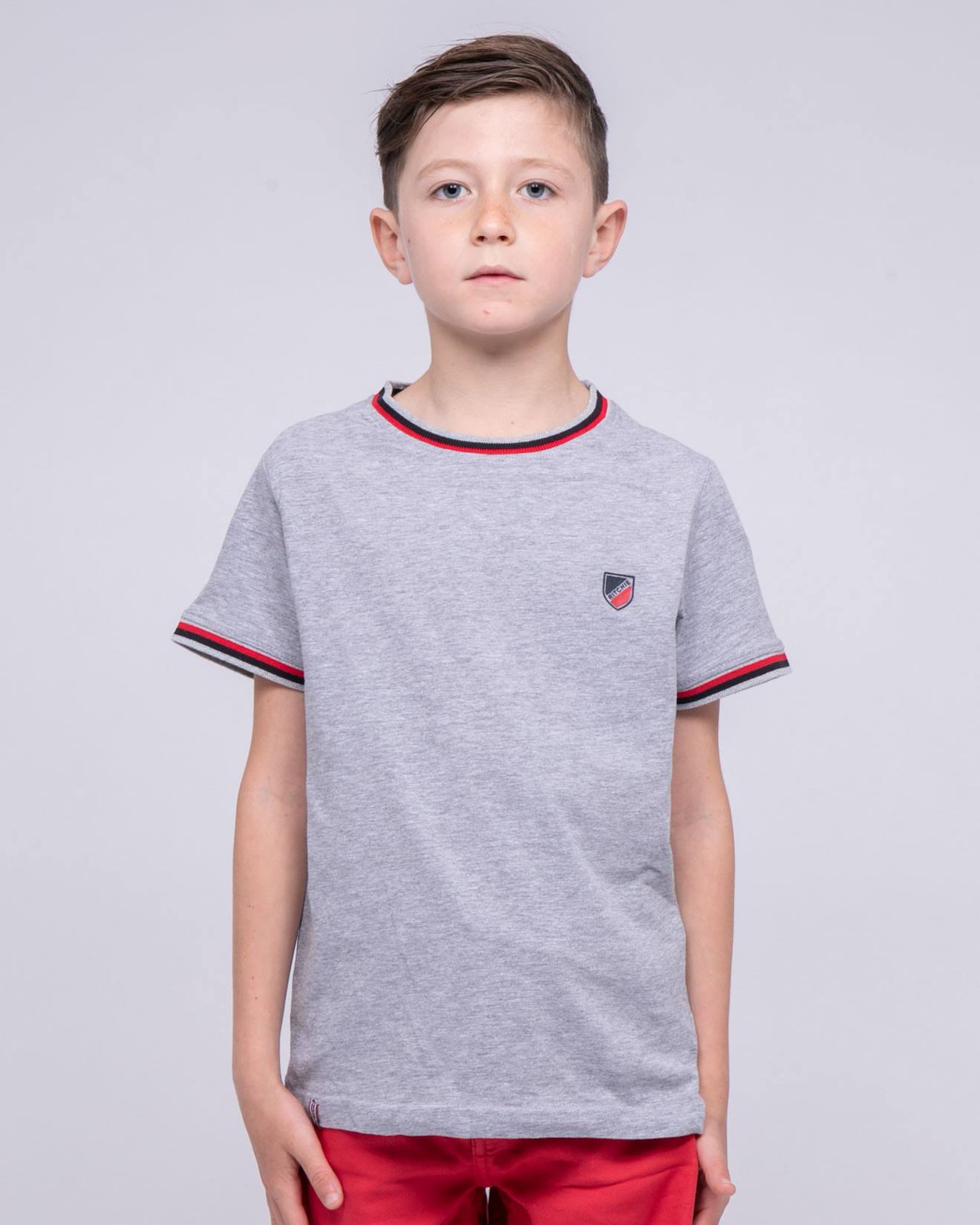 T-shirt Col Rond Pur Coton Nobiwone Garçon Gris Chine