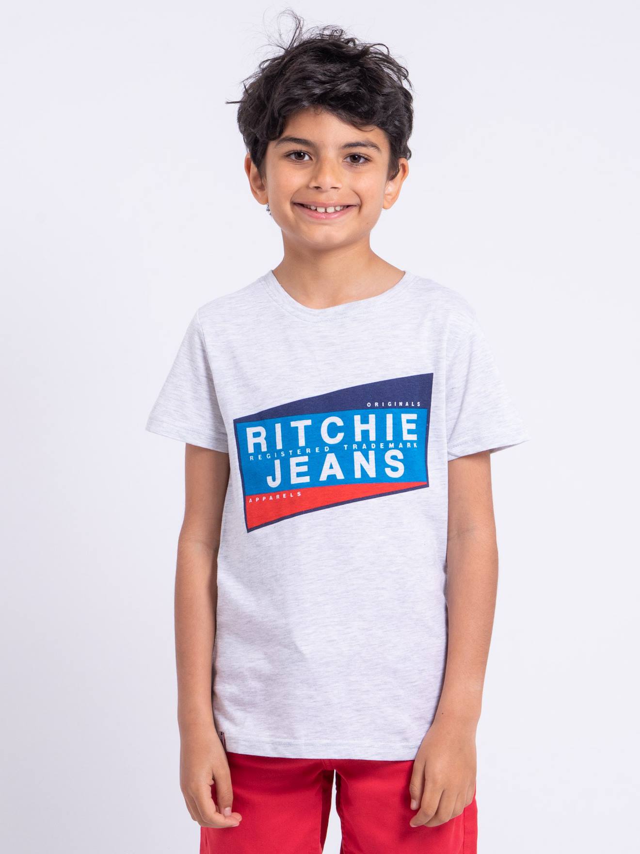 T-shirt Manches Courtes Col Rond Pur Coton Noblake Garçon Gris Clair