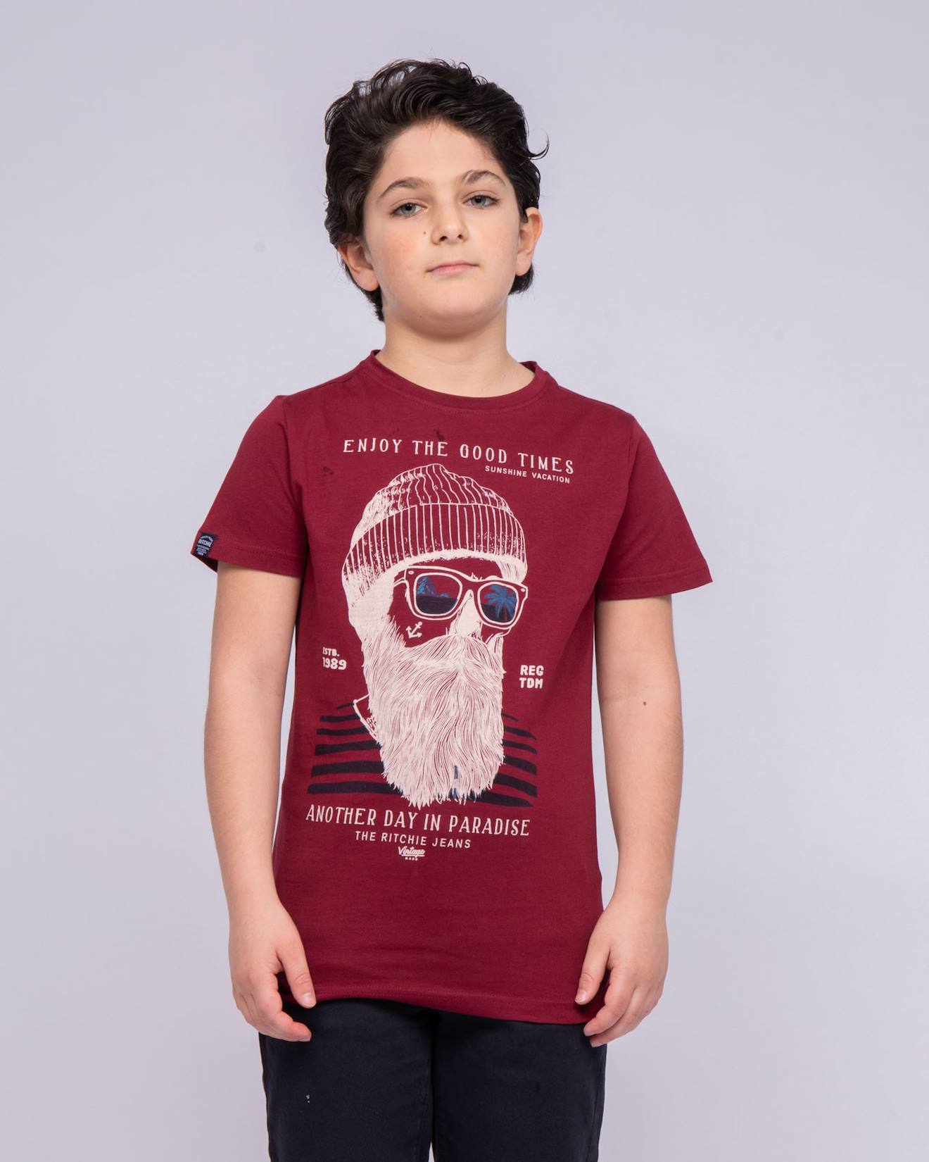 T-shirt Col Rond Pur Coton Nobelix Garçon Bordeaux